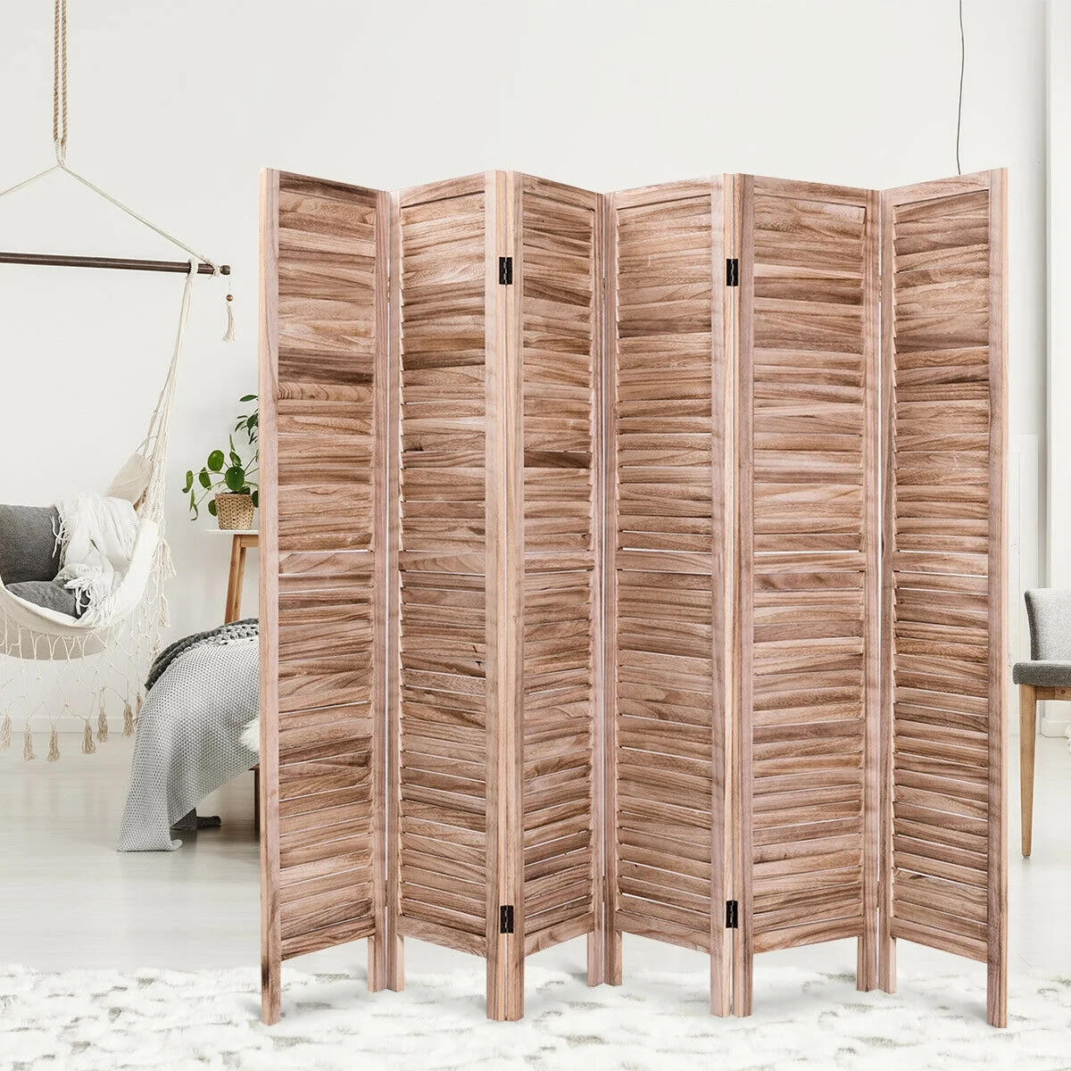Costway 67'' High 6 Panel Room Divider Furniture Classic Venetian Wooden Slat Home Brown