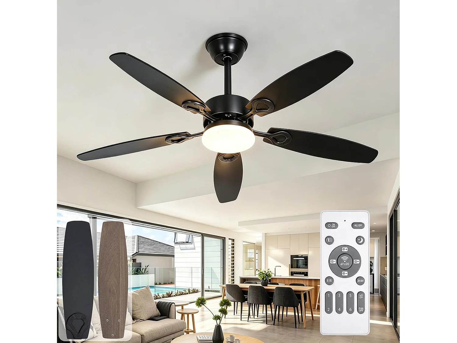 ZMH Ventilateur de plafond avec lumière silencieux avec lumière pales double face intensité variable avec télécommande pour salon et chambre