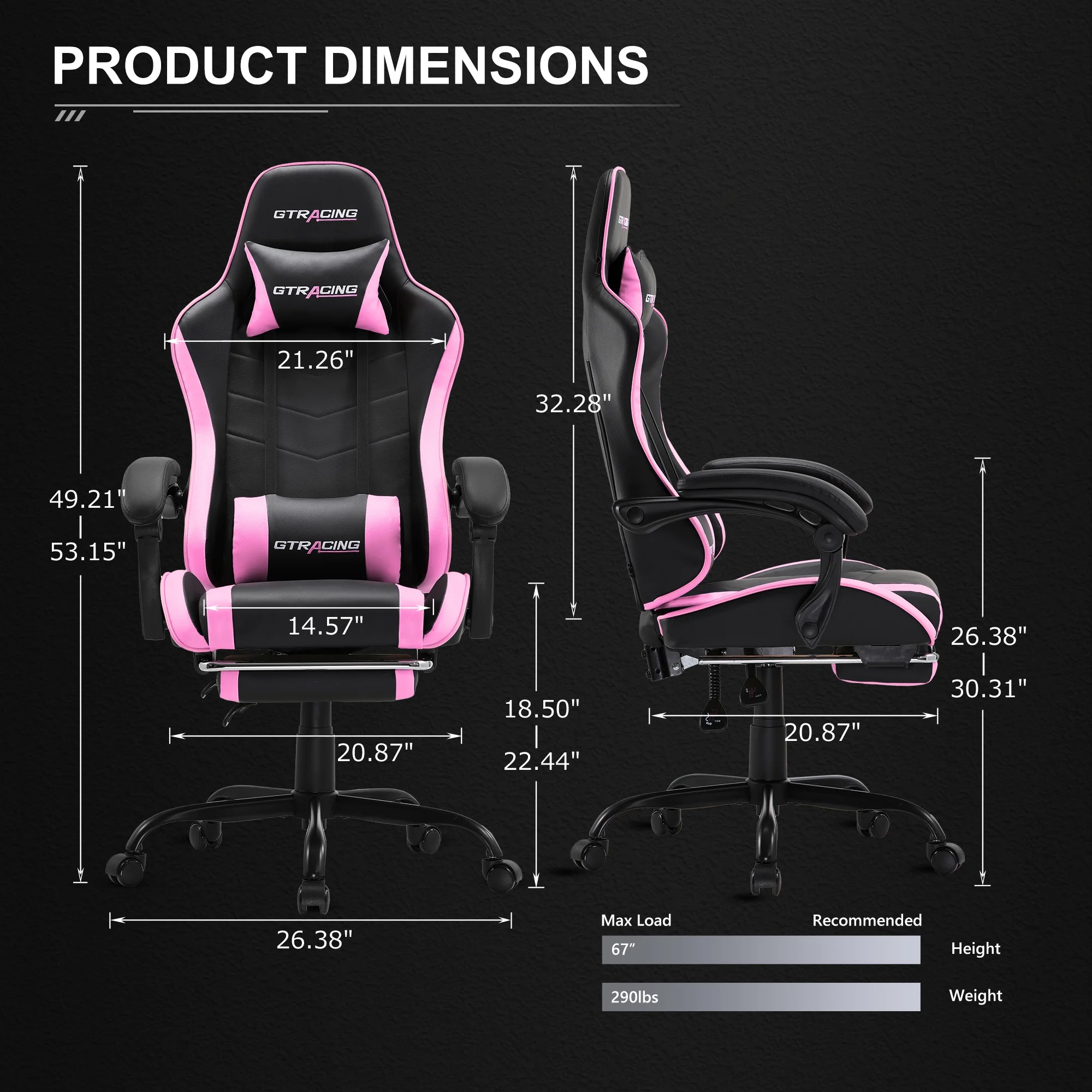 GTRACING GTWD-200 Ergonomic Gaming Chair with Adjustable Pillows and Footrest , White - Image 29
