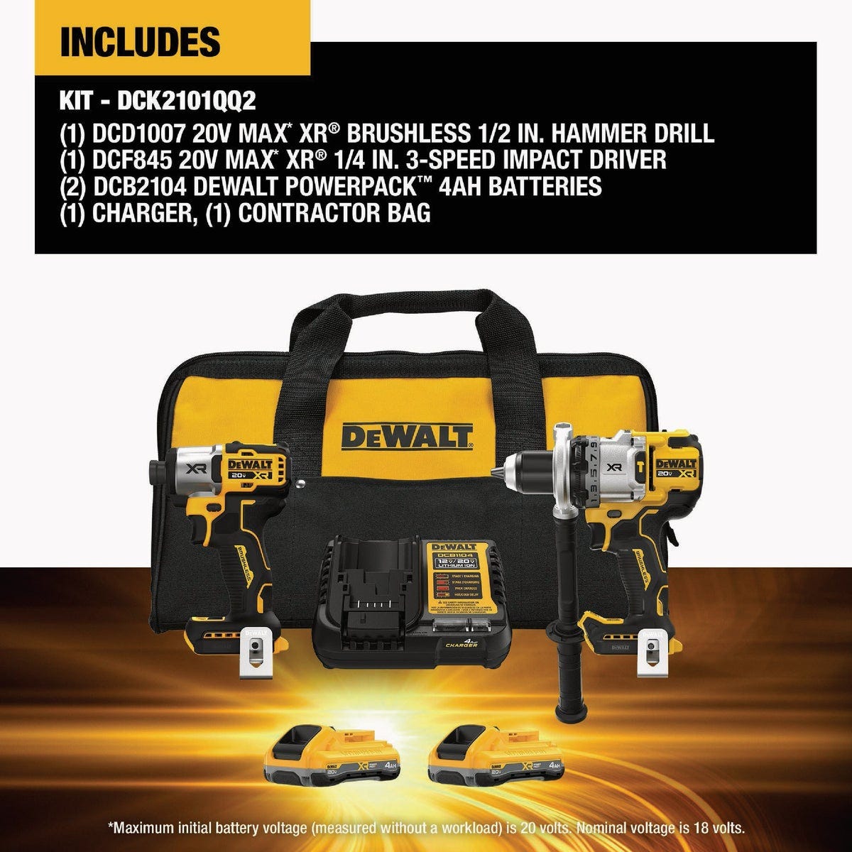Dewalt 20V MAX XR 2-Tool Brushless Cordless Hammer Drill & Impact Driver Combo Kit with (2) POWERPACK Batteries & Charger