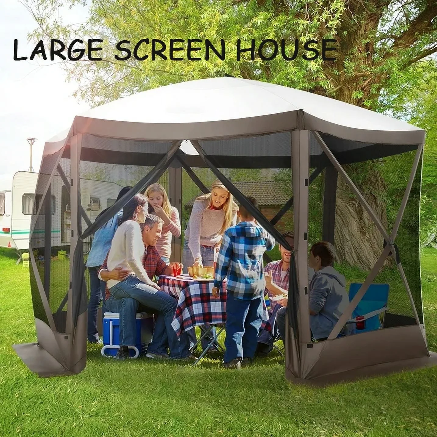 COBIZI 12'x12' Pop-up Gazebo Outdoor Camping Tent with 6 Sides Mosquito Netting, Waterproof, UV Resistant, Portable Screen House Room, Easy Set-up Party Tent with Carry bag, Ground Spike, Brown - Image 2