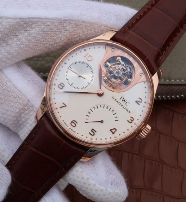Replica IWC AZ Portuguese Tourbillon IW5042 RG White Dial Leather Strap - Elite Watch Atelier