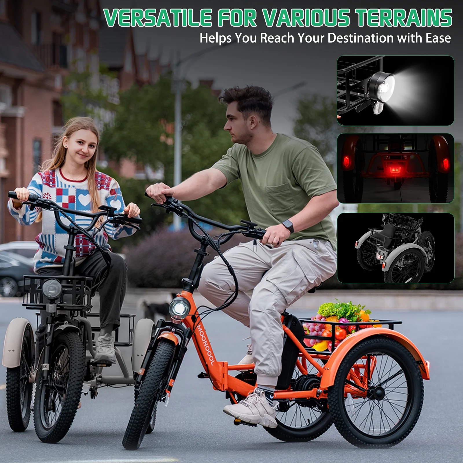 MOONCOOL TK1 Folding Electric Tricycle for Adults,48V 14.5Ah Removable battery, 500W(Peak 1000w)Motor, 20" Fat Tire Step-Thru 3Wheel Electric Bicycle w/Front&Rear Baskets, Certified to UL 2849 by SGS - Image 59