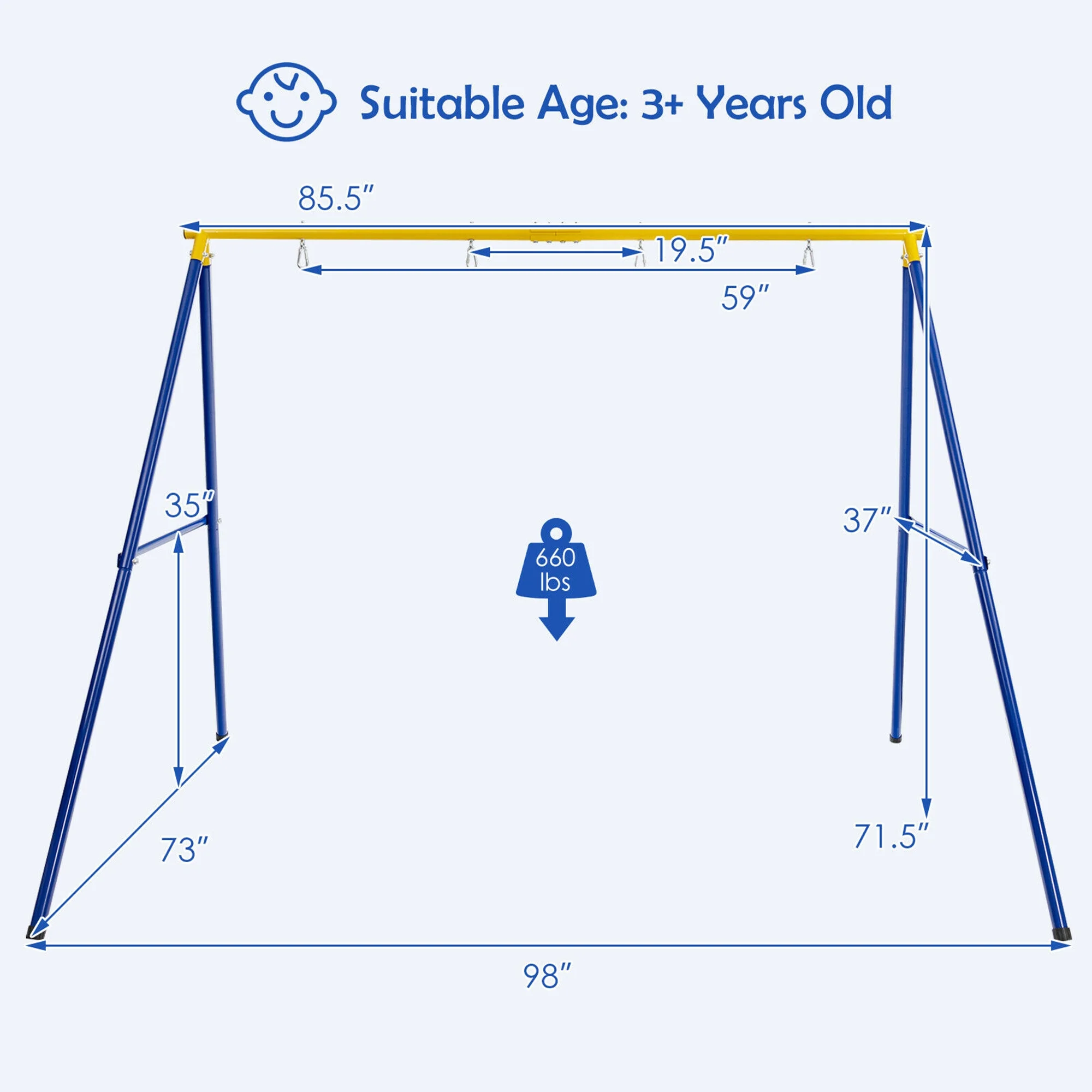 Gymax 660 LBS Heavy-Duty Metal Swing Frame Extra Large Swing Stand for Kids and Adults - Image 3