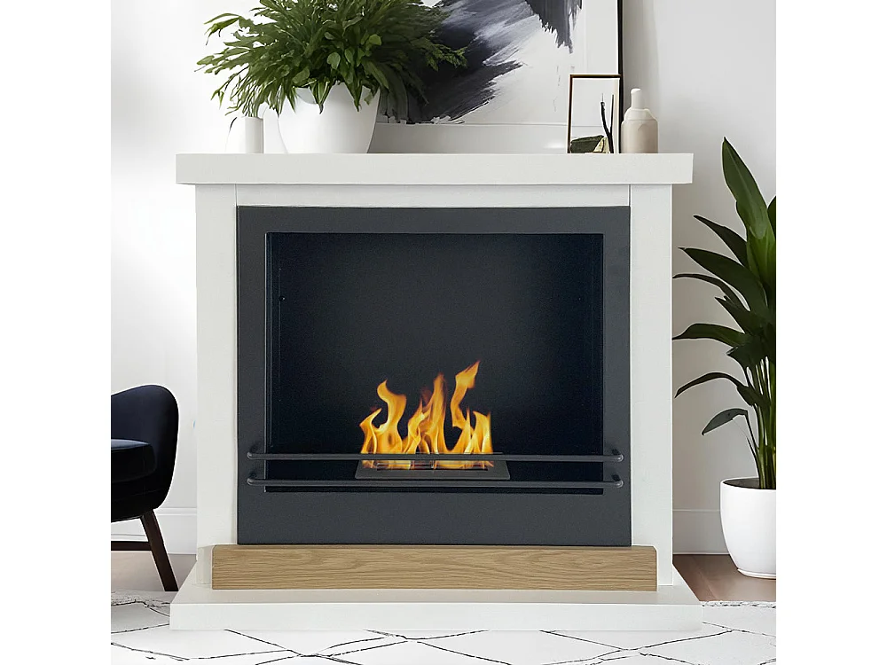 Cheminée au bioéthanol Stockholm cheminée bio au sol en bois blanc L75xP24xH68 cm