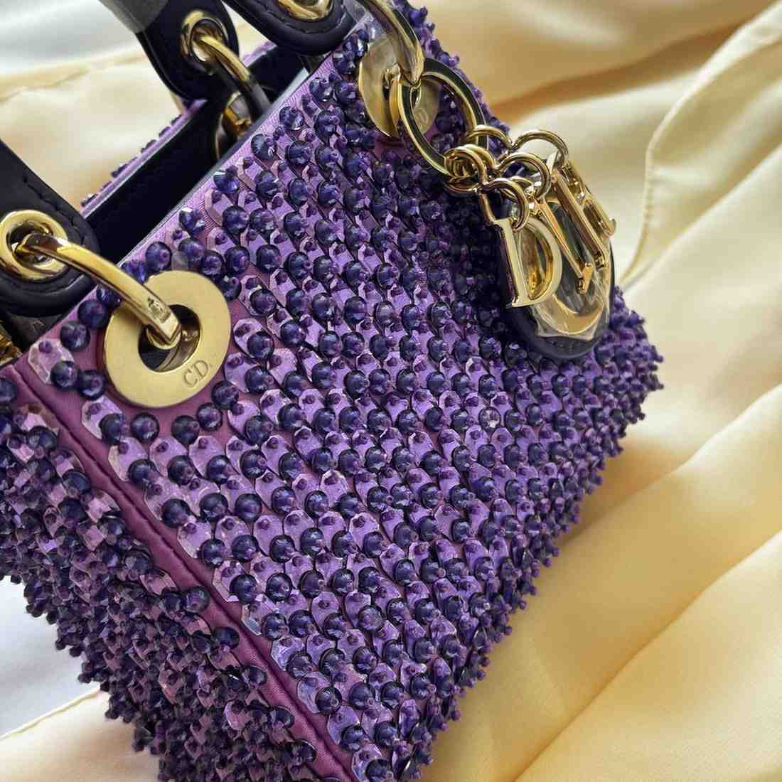 Dior Mini Lady Dior Satin Embroidered with Pearls Bag