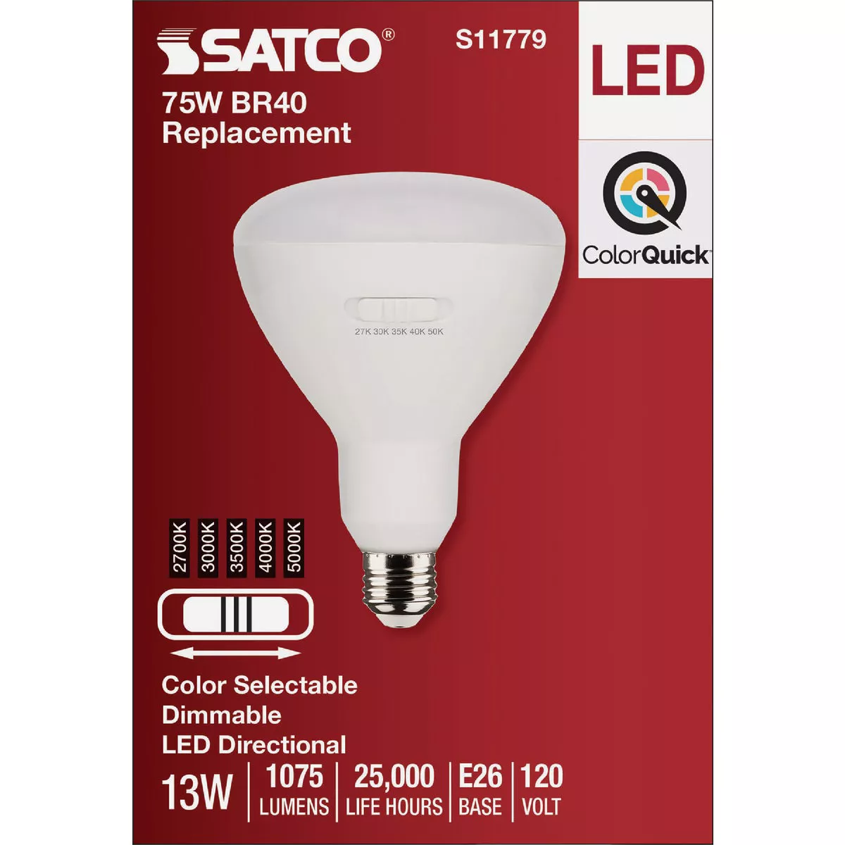 Satco 75W Equivalent 5CCT-Selectable BR40 Medium Dimmable LED Floodlight Bulb