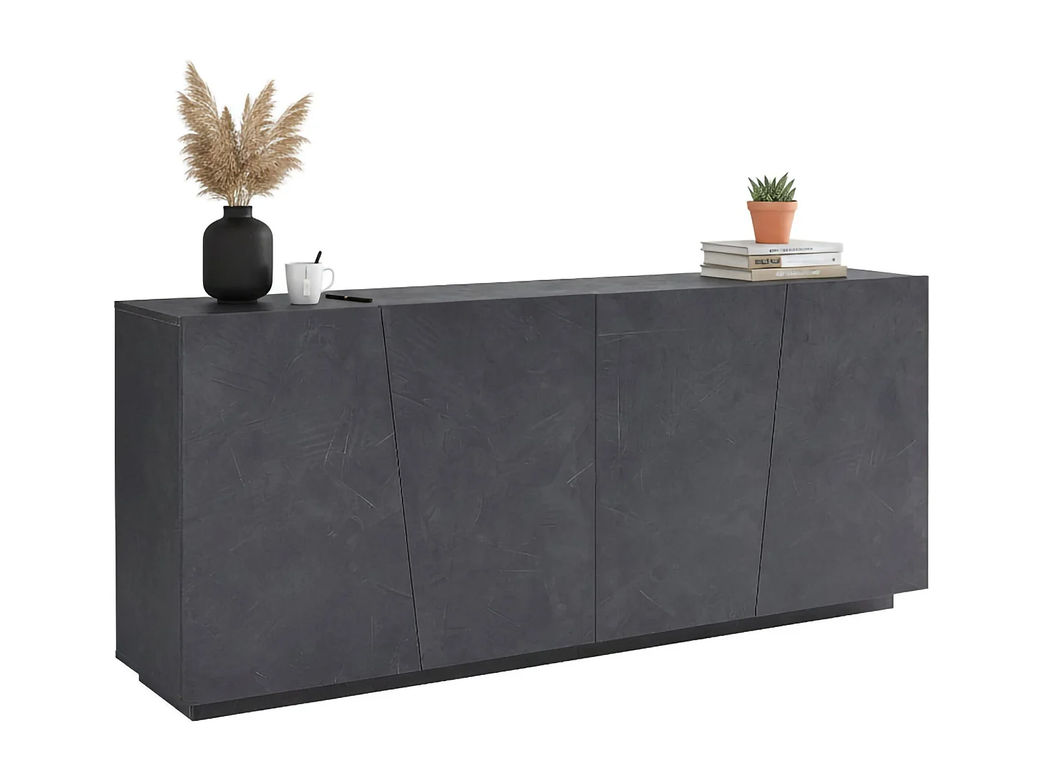 Buffet Oscar, Buffet de cuisine 4 portes, Buffet de salon, 100% Made in Italy, 200x43h86 cm, Ardoise