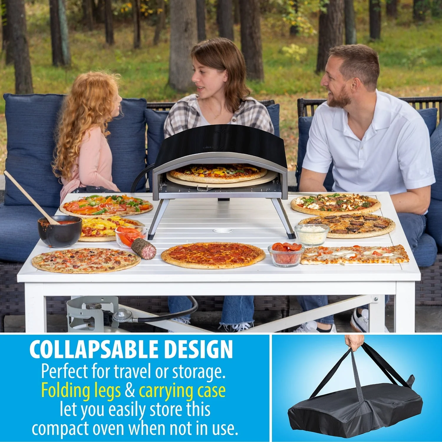 Deco Chef Outdoor Gas Pizza Oven, Portable Collapsable Design, Hassle-Free Self-Rotating Baking Stone, Black - Image 6