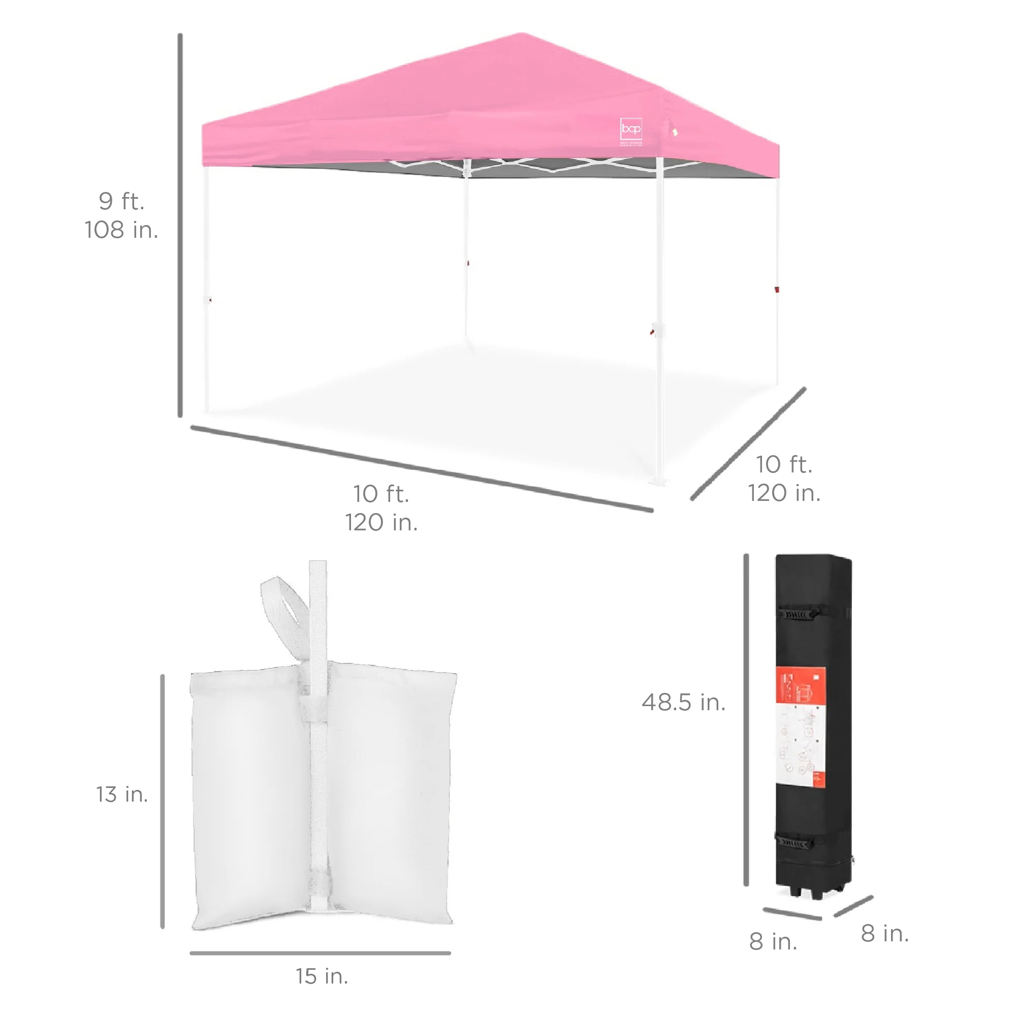 Best Choice Products 10x10ft Easy Setup Pop Up Canopy w/ 1-Button Setup, Wheeled Case, 4 Weight Bags - White - Image 262