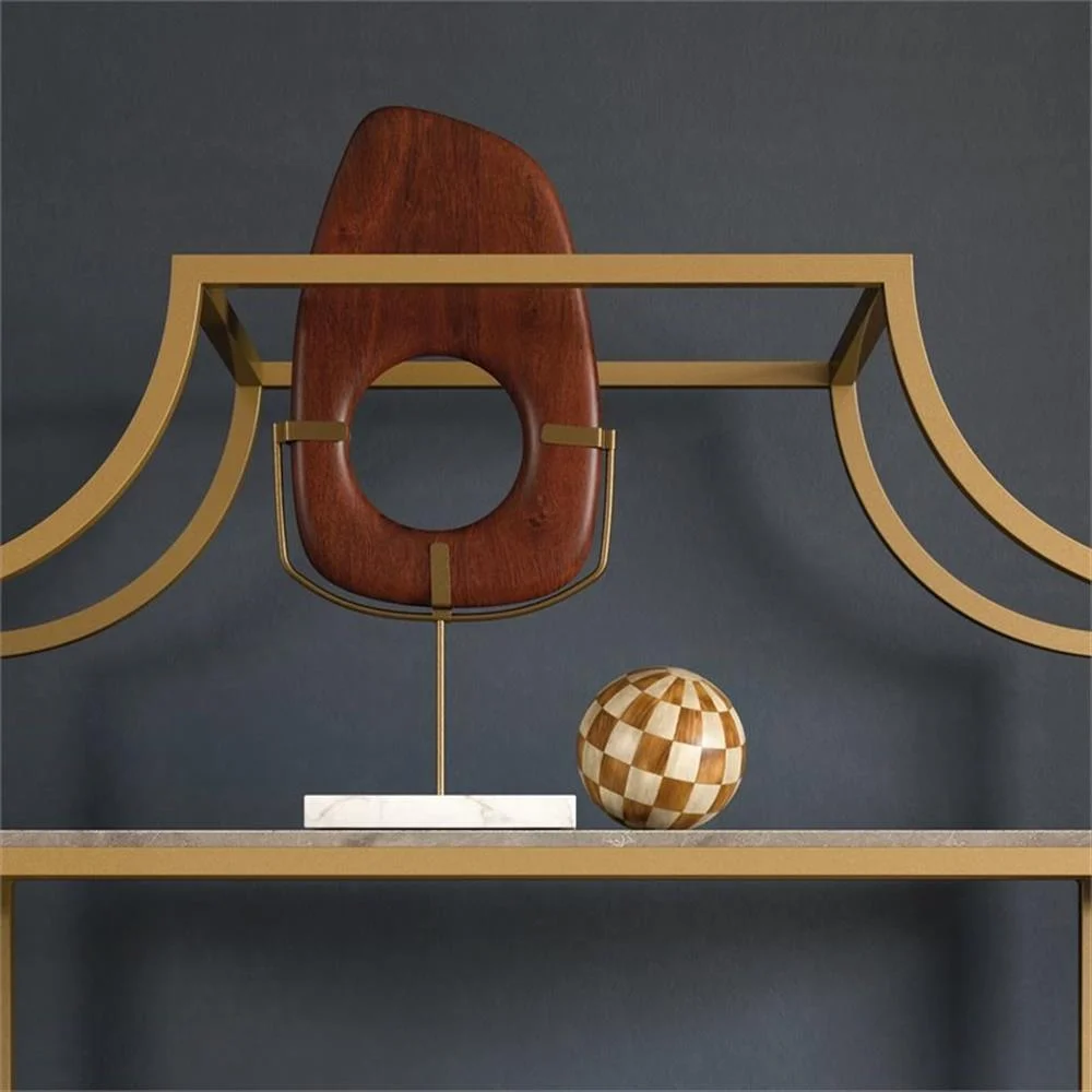 Pemberly Row 5-Shelf Modern Metal Bookcase in Gold Satin/Faux Deco Stone - Image 11
