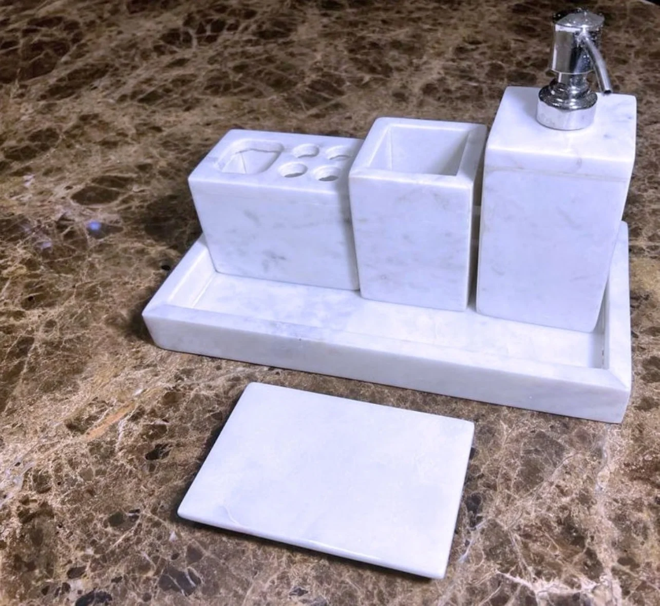 Magnus Impex Contemporary 5-Piece Natural Marble Bath Accessories Set, White