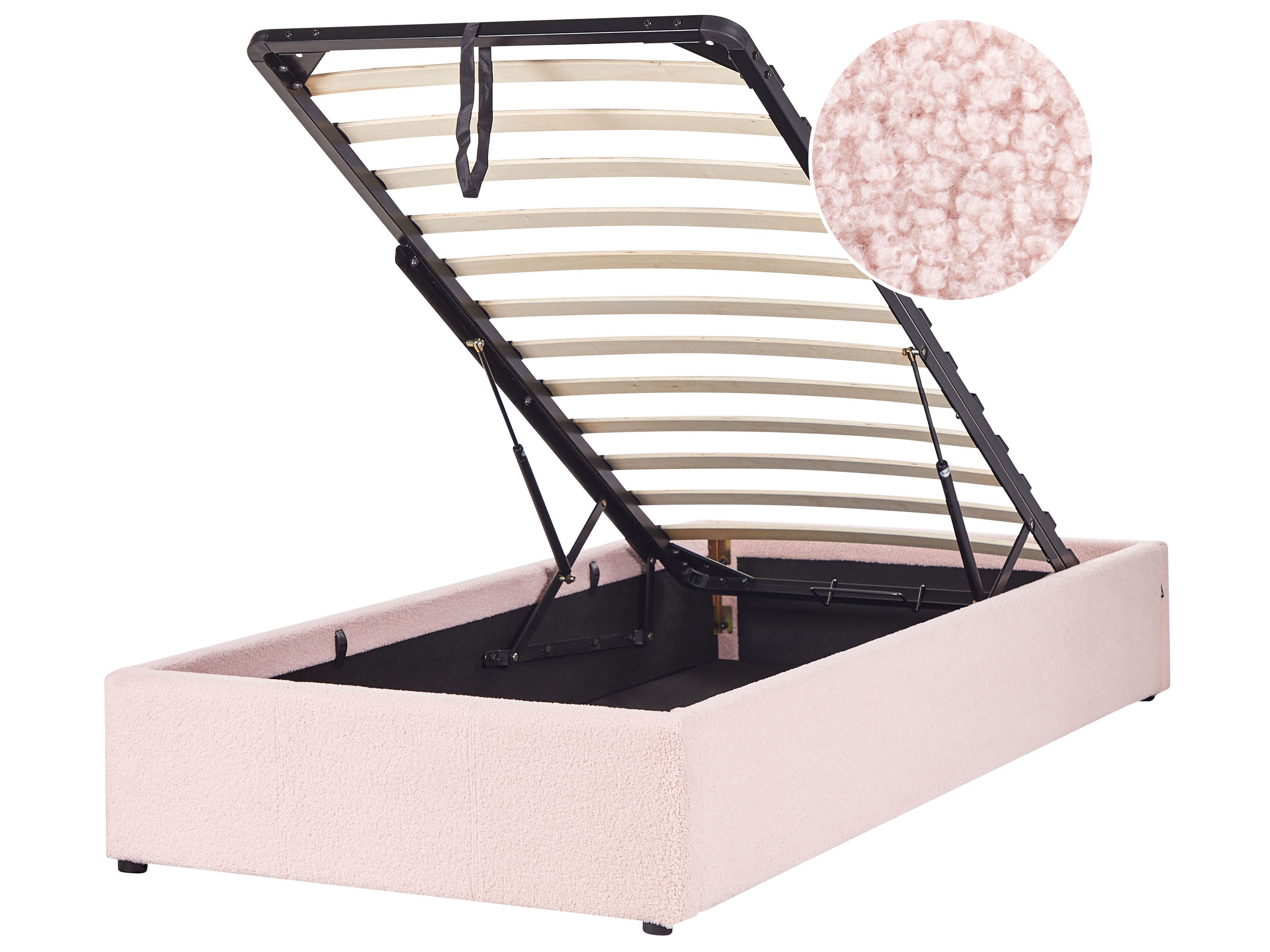 Ottoman Bed without Headboard Boucle DINAN 90 x 200 cm (EU Single) Pastel Pink