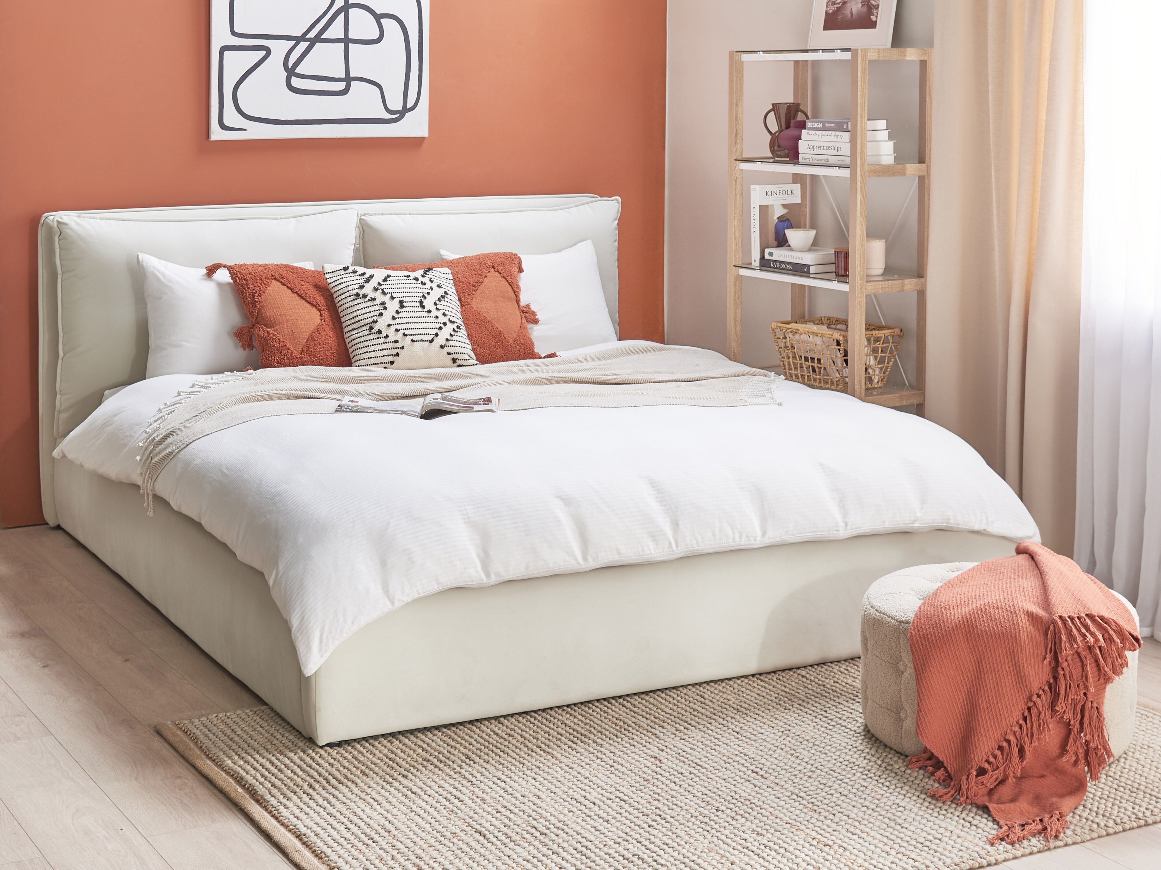 Ottoman Bed Velvet BAJONNA 180 x 200 cm (EU Super King) Off-White