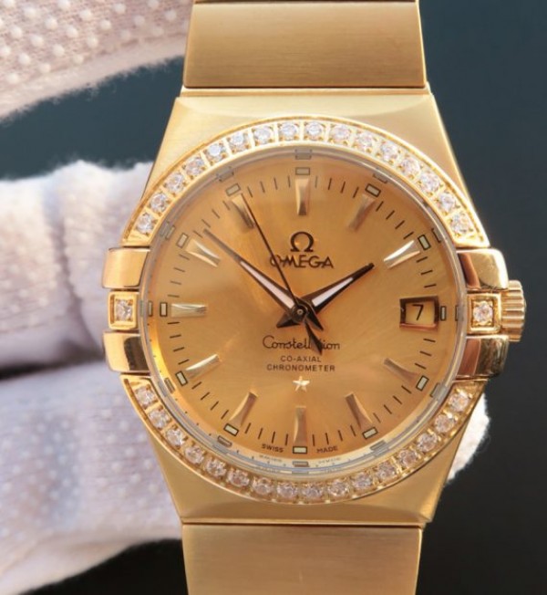 Replica Omega V6 Constellation YG Dial Diamonds Bezel YG Bracelet A2500 - Elite Watch Atelier