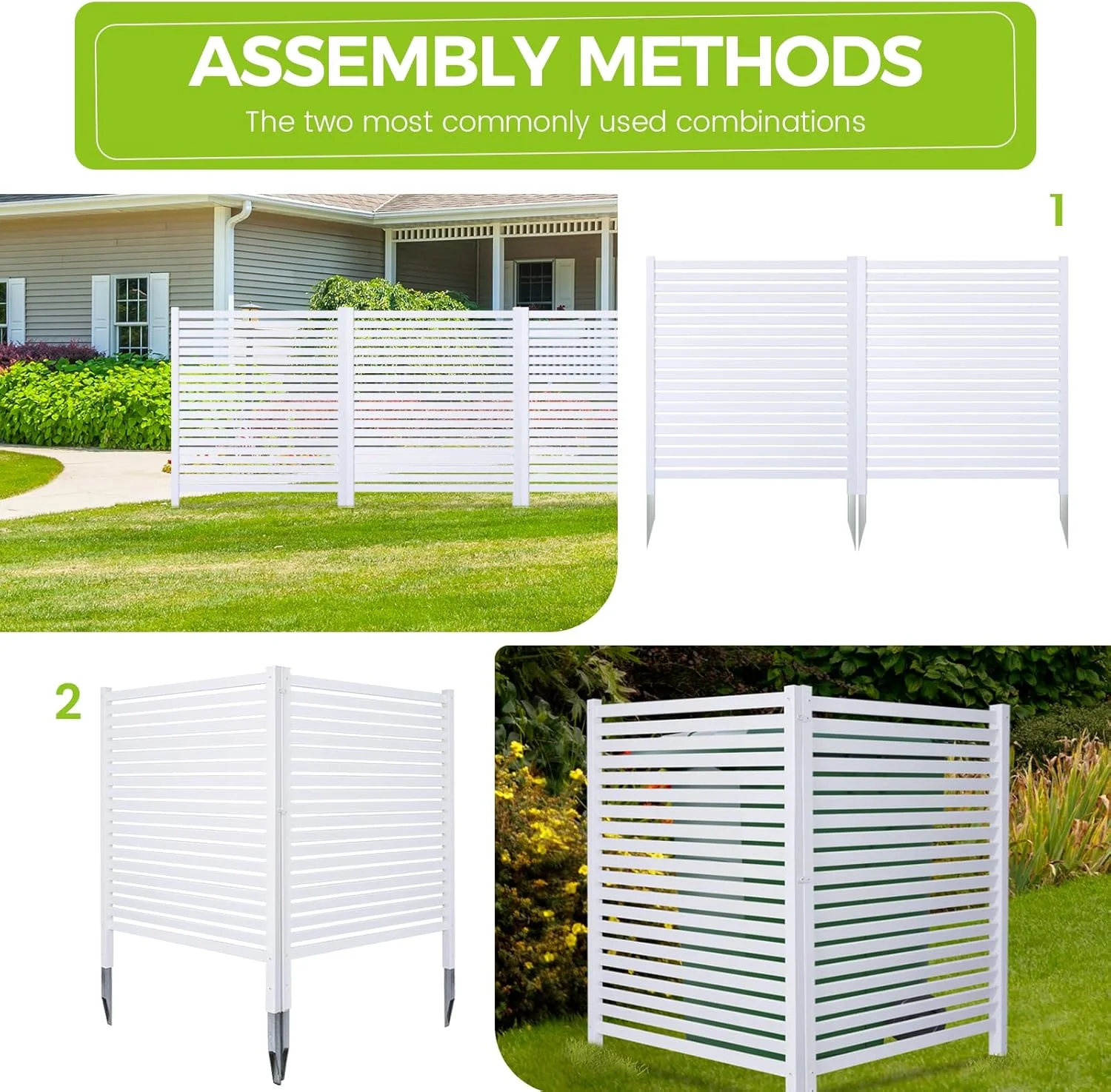 36"W X 45"H Outdoor Privacy Screen, Vinyl Air Conditioner Fence with Metal Stake, No Dig Trash Can Enclosure for Outside- 2 PVC Panels, White, Vertical - Image 17