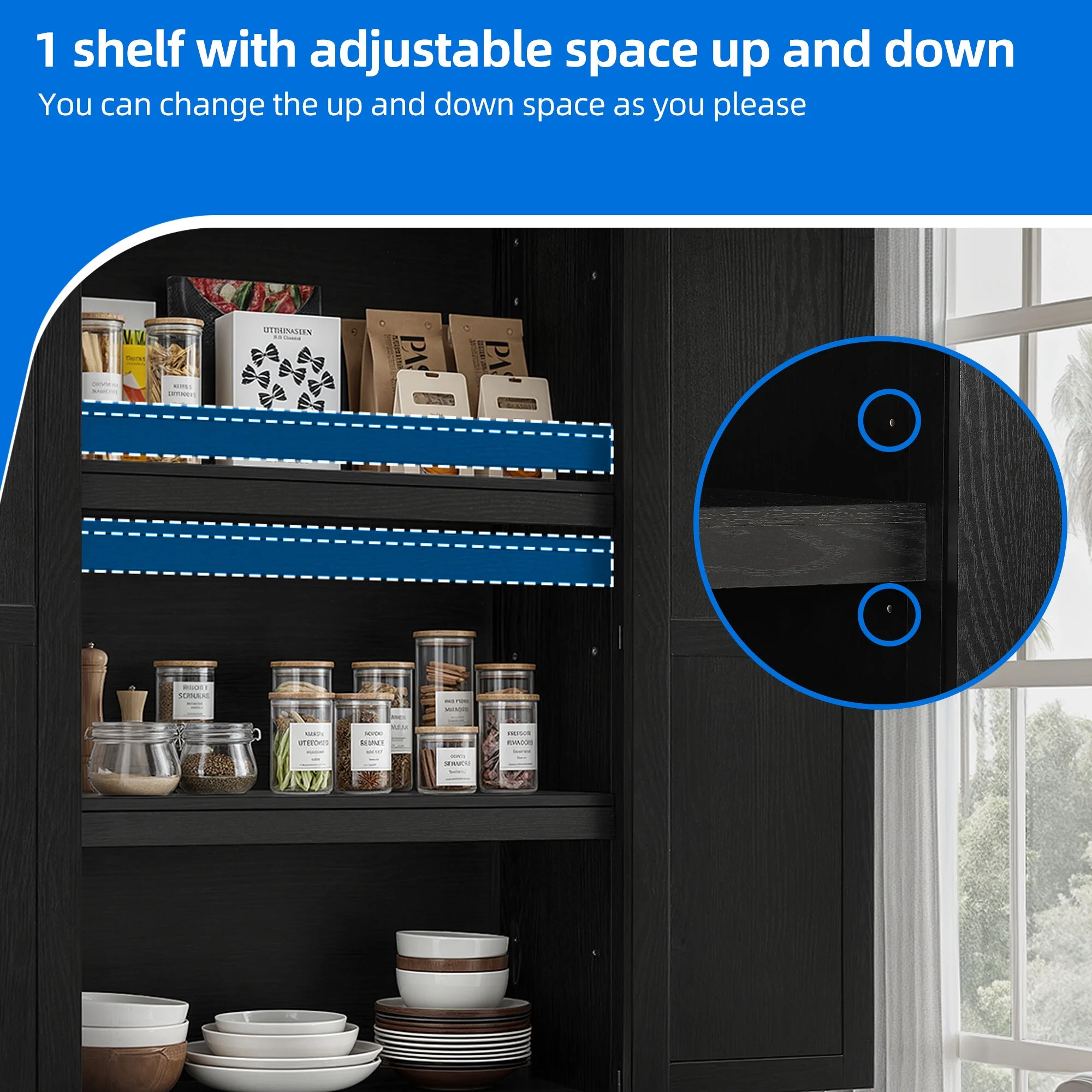 Uforic Pantry Cabinet with Drawers & Shelves, Kitchen Storage Cabinet with Doors, Black