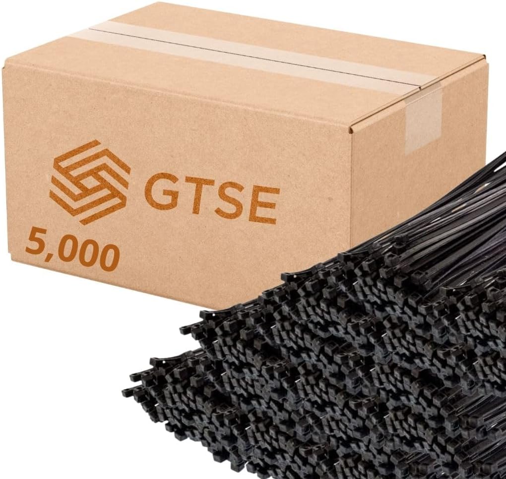 GTSE 14 Inch Black Zip Ties  5 000 Bulk Pack  50lb Strength  UV Resistant Long Nylon Cable Ties  Self-Locking 14