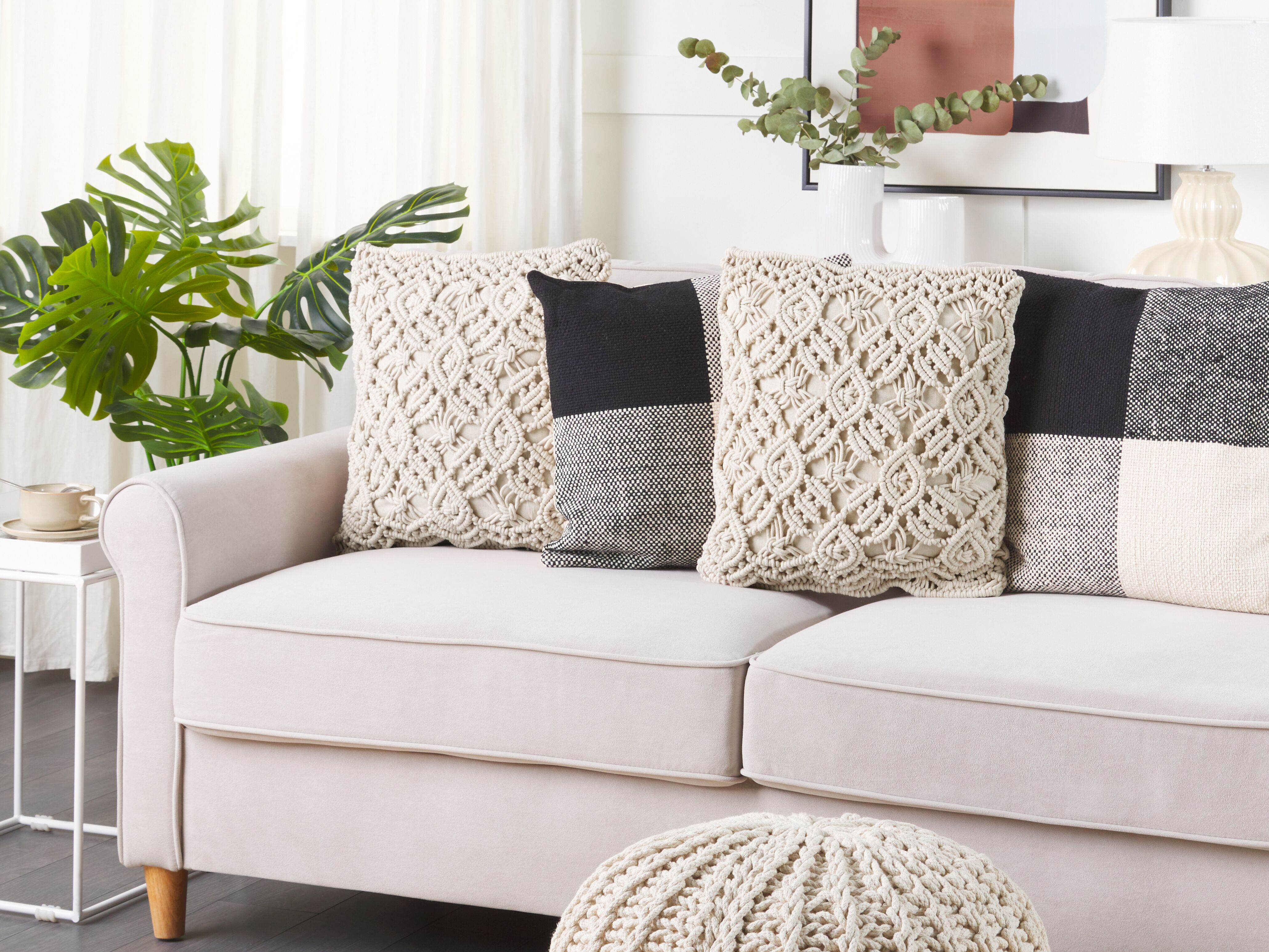 Set of 2 Decorative Cushions ESENKOY Cotton 50 x 50 cm Light Beige Geometric Pattern