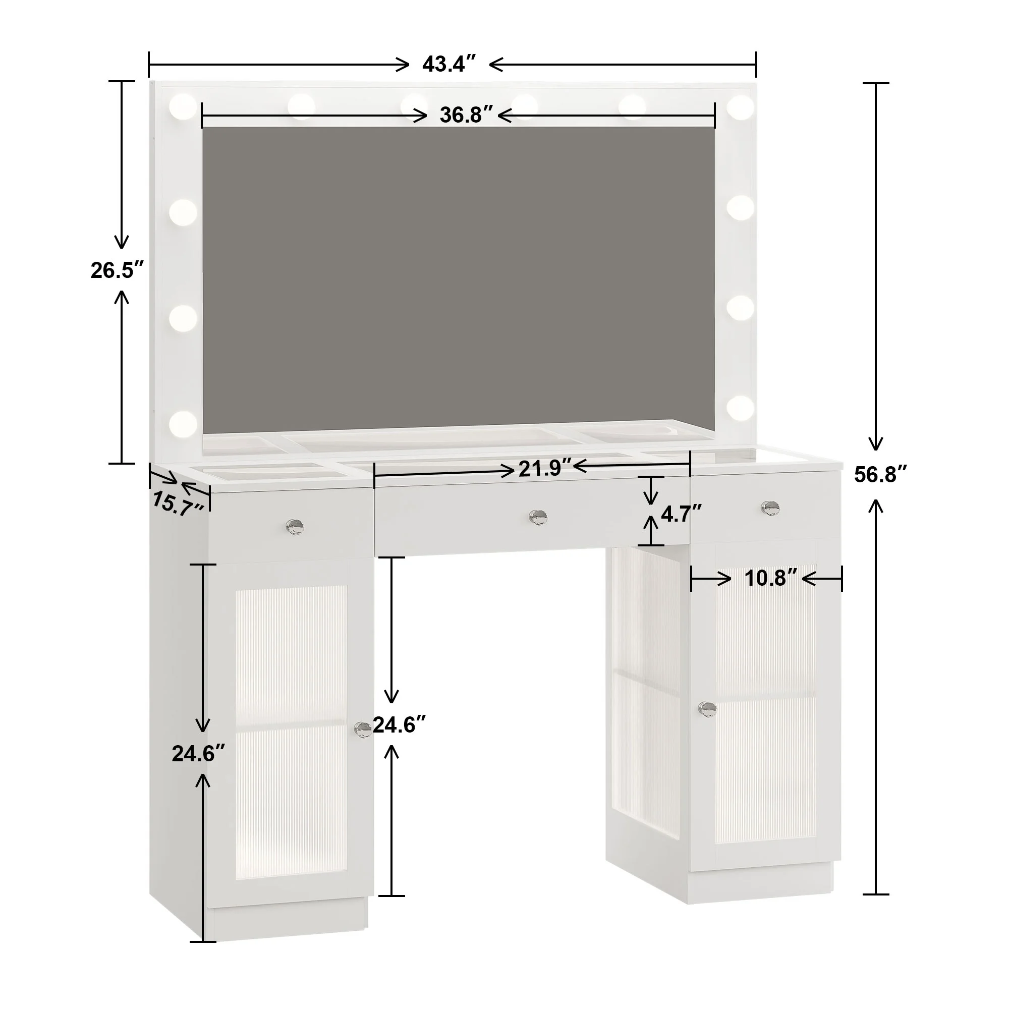 ABOVOBA Vanity Desk with Mirror and Lights,3 Drawers and Power Outlet Makeup Vanity for Women,White - Image 2