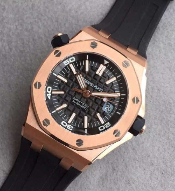 Replica Audemars Piguet Noob Royal Oak Offshore Diver 15730 RG Black Dial Rubber Strap A3120 - Elite Watch Atelier