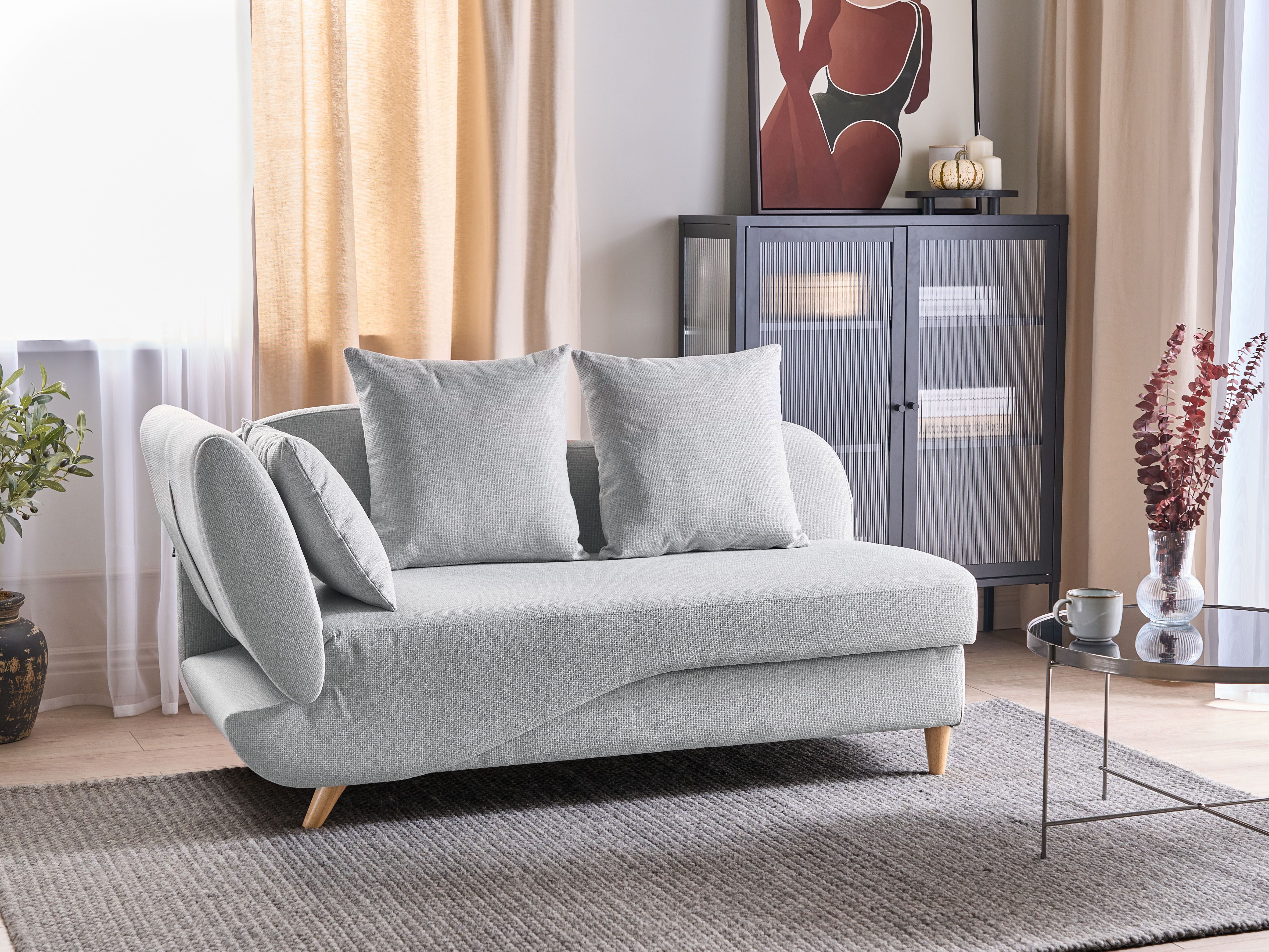 Left-Hand Chaise Lounge MERI Faux Linen Light Grey with Storage
