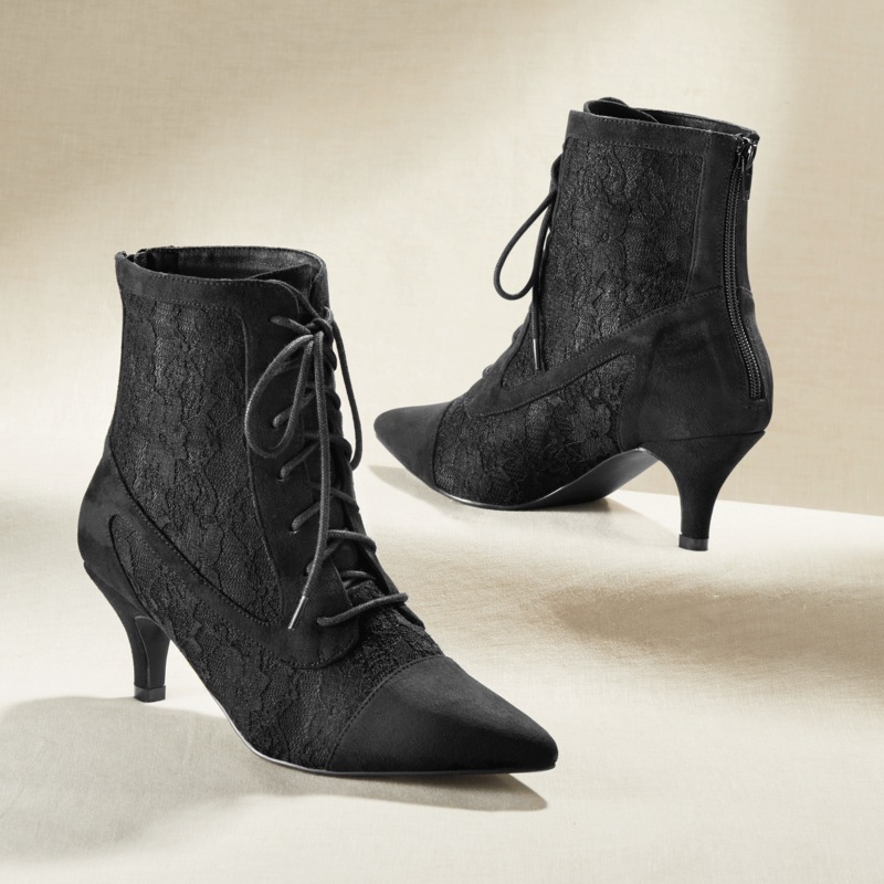 Lace and Faux-Suede Bootie for Women with Back Zip and 2.5