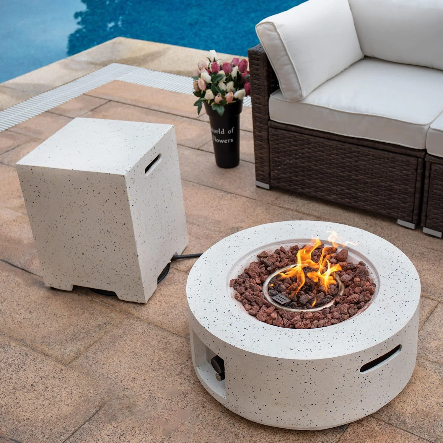 COSIEST 40,000 BTU Outdoor Camping Bonfire 28-inch Round Propane Fire Pit Table Set with Stainless steel