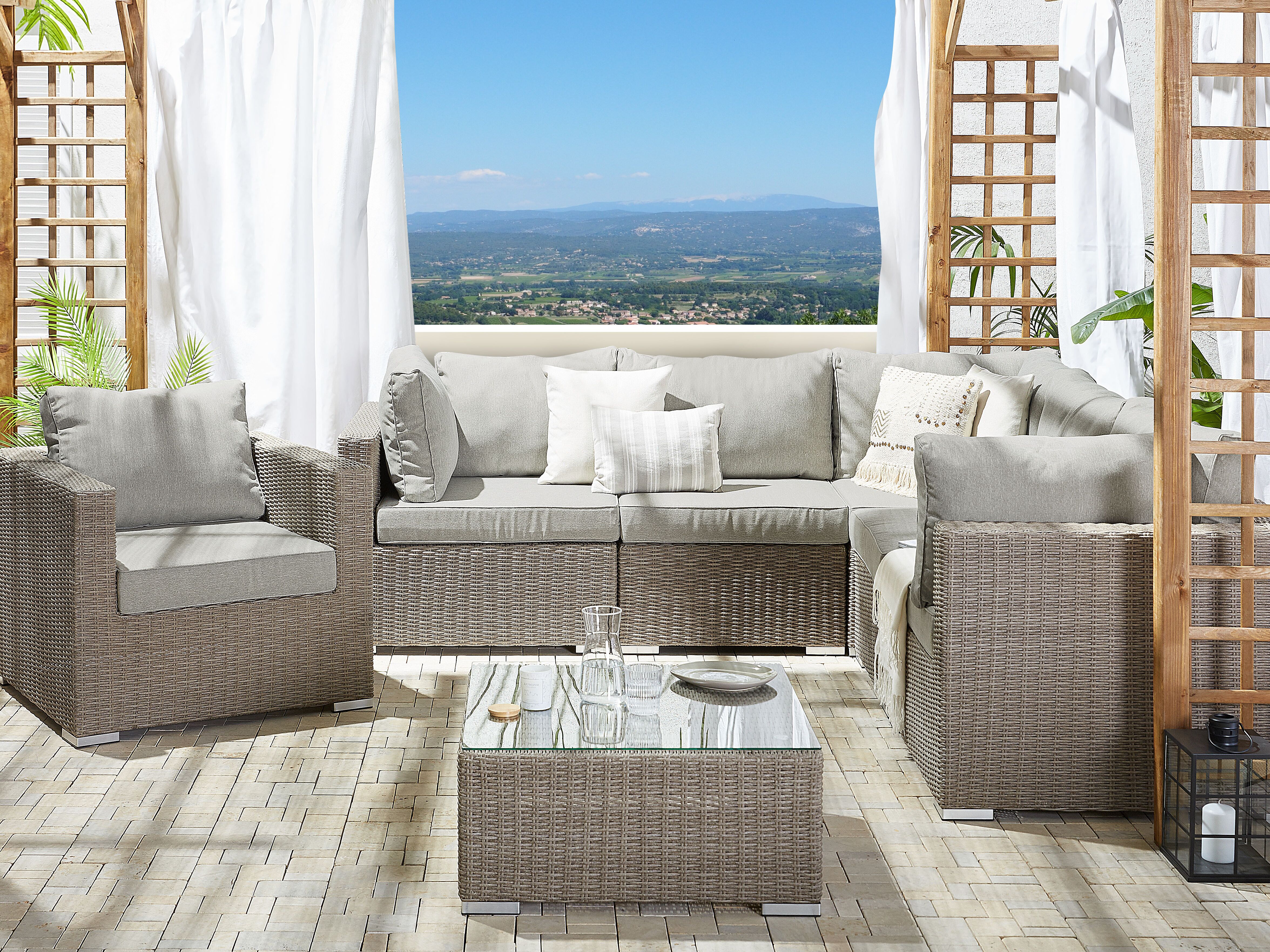 Garden Lounge Set with Table 6 Seater CONTARE Left Hand Modular PE Rattan Taupe
