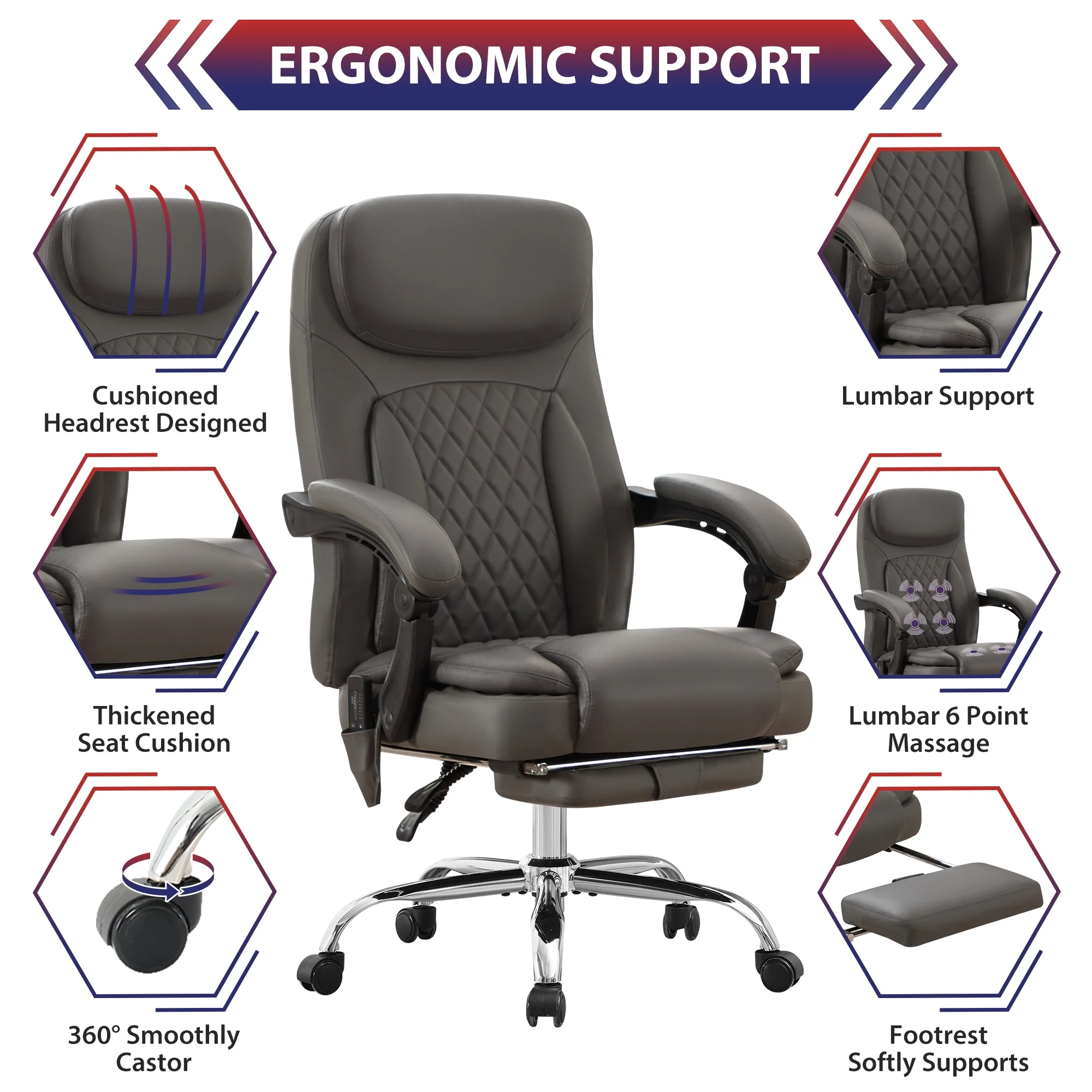 JONPONY Big and Tall Office Chair 500LBS Executive Office Chair Massage and Footrest Ergonomic Computer Desk Chair Reclining High Back Leather Office Chair Lumbar Back Support Swivel Rolling,Black - Image 54