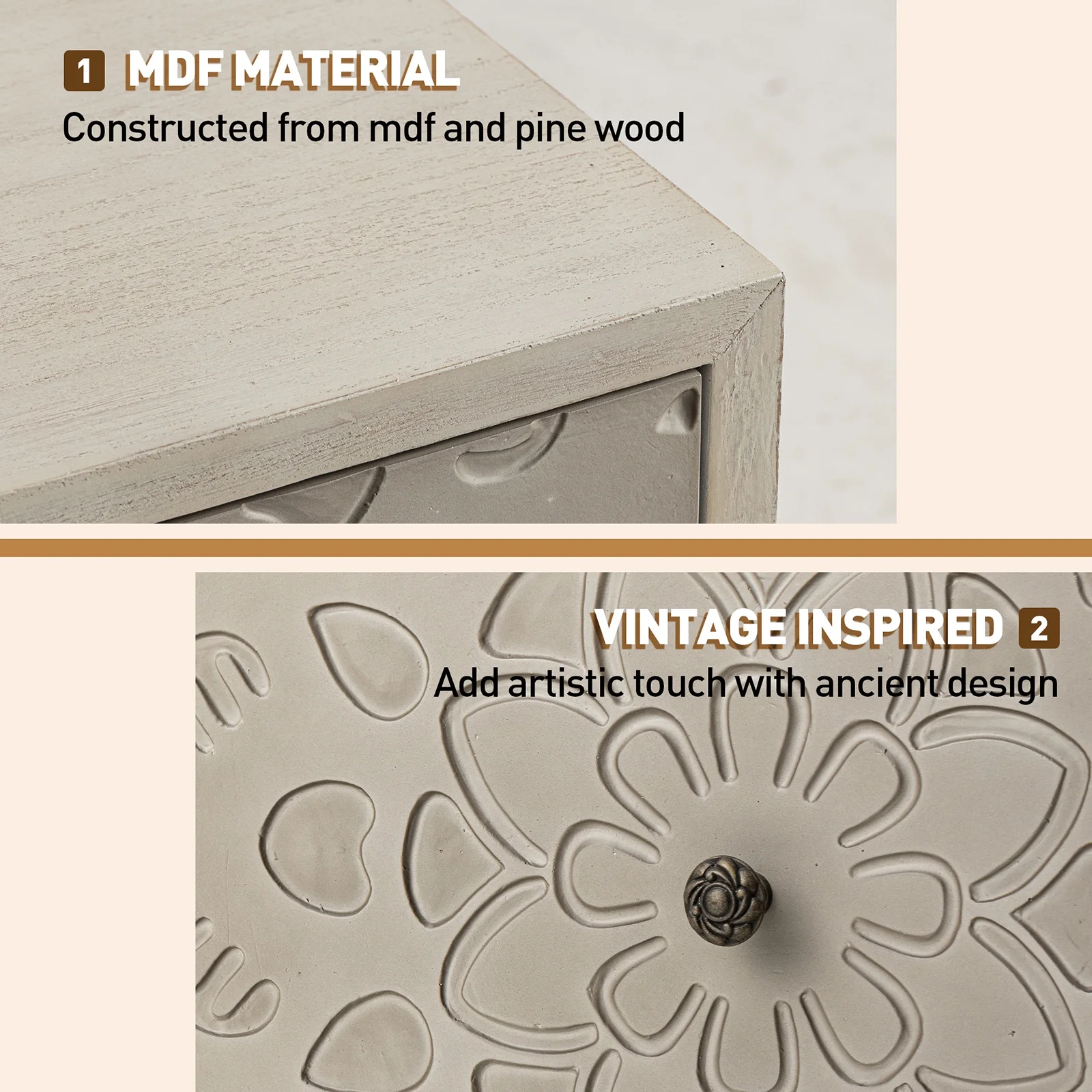 FOROUTIA Wooden Nightstand with 2 Drawers,Vintage MDF Bedside Tables with Storage - Image 12