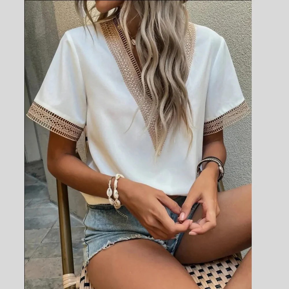 Full Size V-Neck Short Sleeve Blouse Plus Size - ZKZOOK