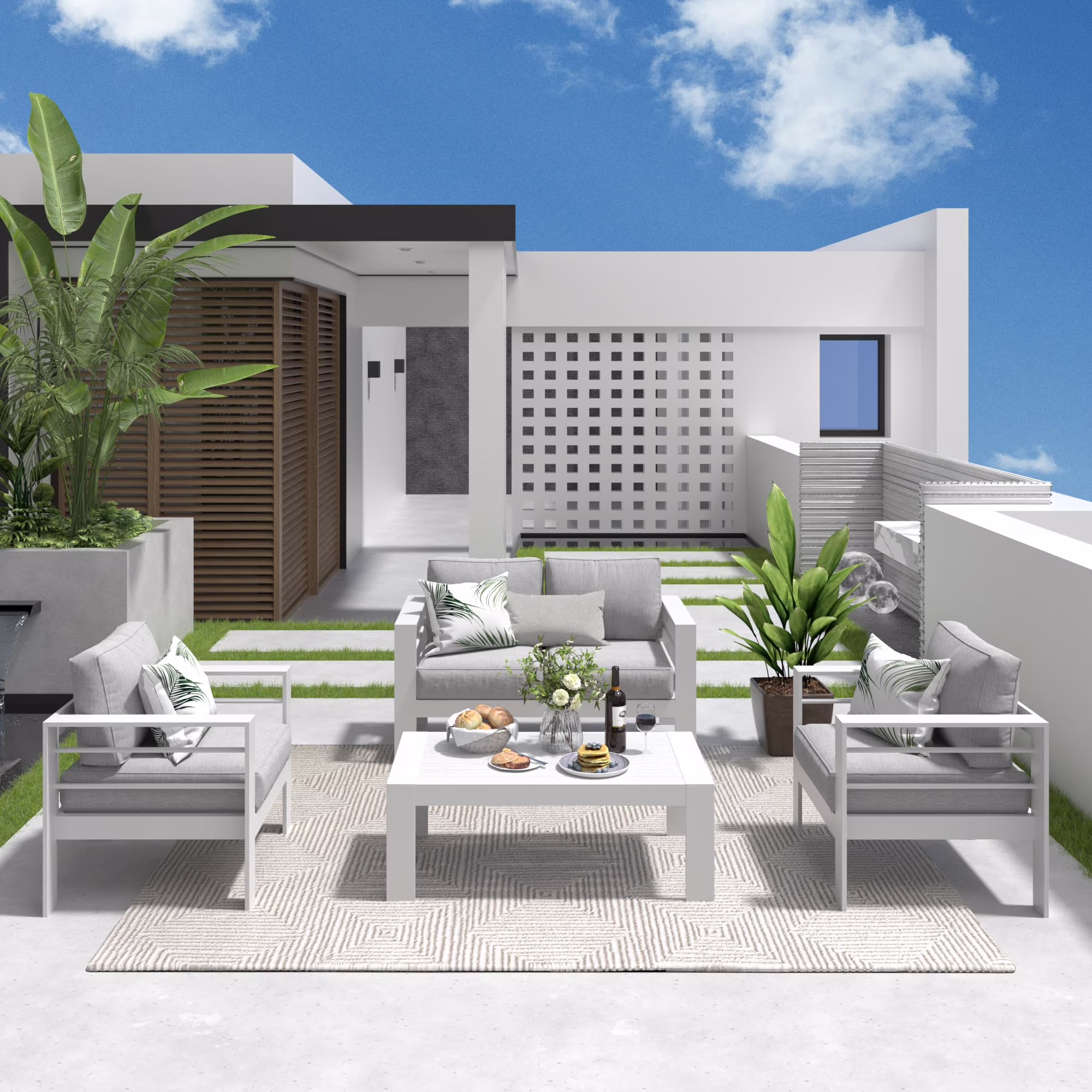 CozyHom 5 Pcs Outdoor Patio Aluminum Furniture Sofa Sets, Outside Patio Conversation Couch Sets With Table&Cushions for Garden Porch, Gray - Image 5
