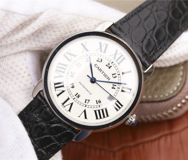 Replica Cartier ZF Ronde de Cartier 42mm White Dial Leather Strap MIYOTA 9015 - Elite Watch Atelier