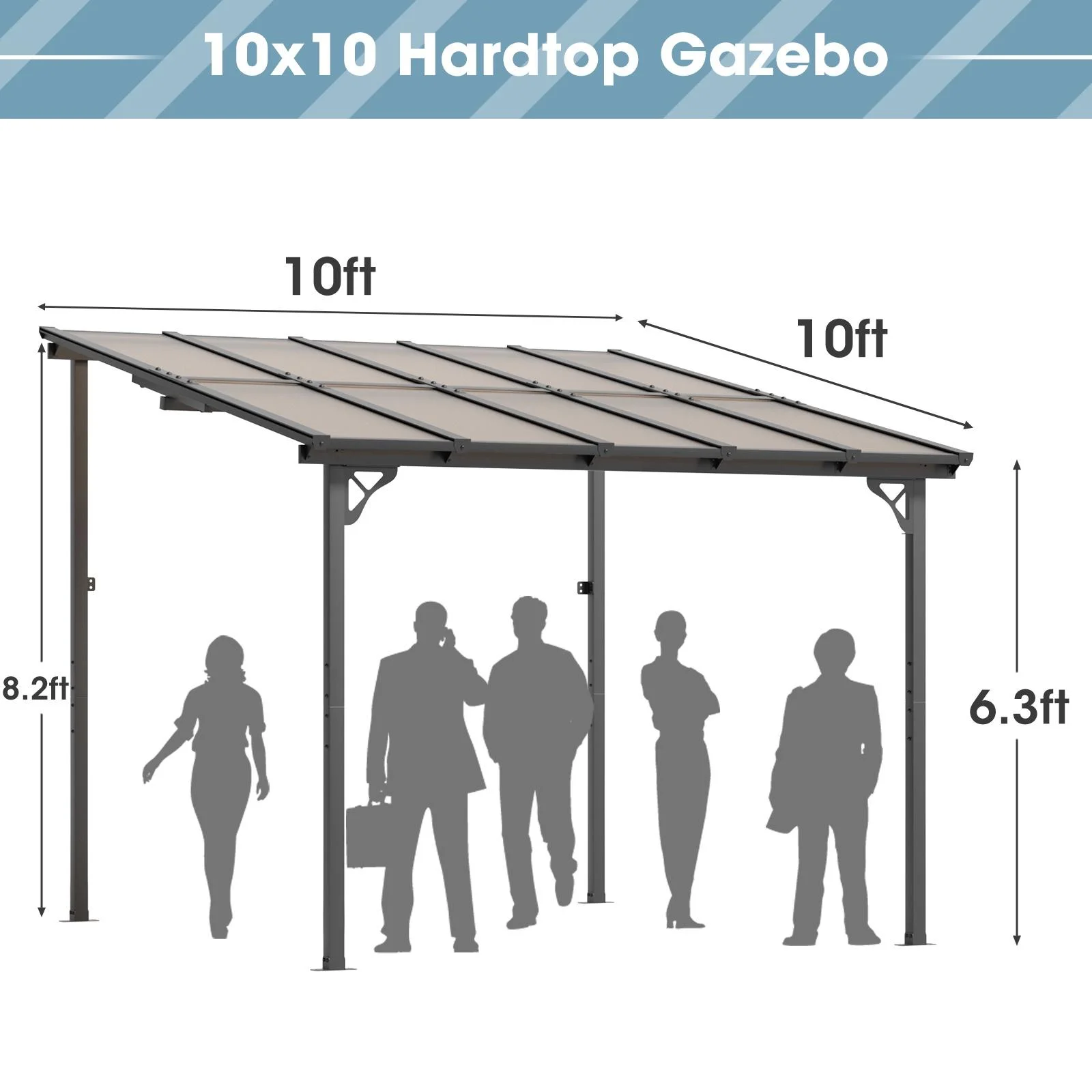 Aoxun 8' x 5' Gazebo for Patio, Gazebo Pergola with Sloped Roof, Grill Gazebo Large Wall-Mounted Heavy Duty Awnings, for Backyard, Deck, Patio - Image 63