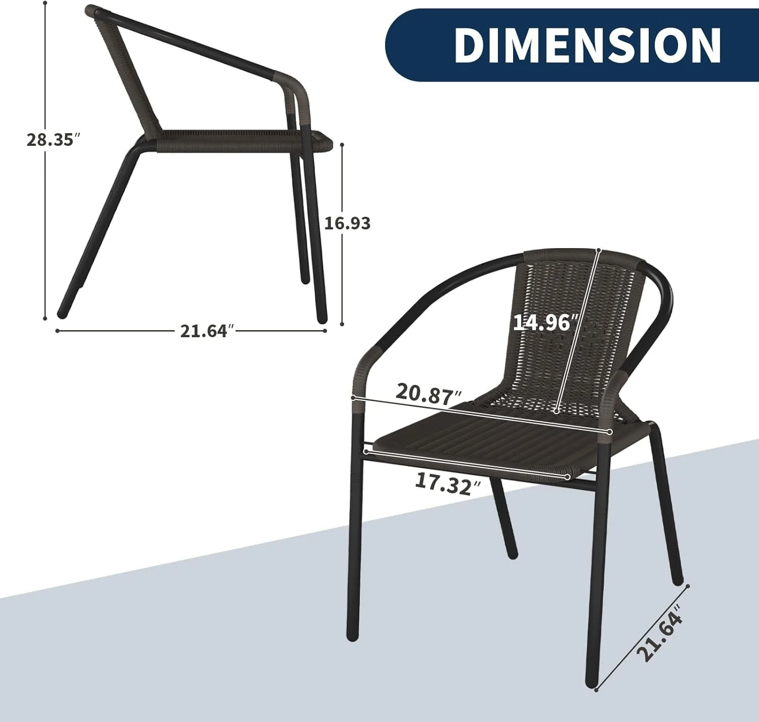 ELPOSUN Outdoor Dining Chairs Set of 6, Wicker Patio Chairs with Metal Frame, Rattan Indoor-Outdoor Chairs for Bistro, Deck, Backyard, Porch, Restaurant Stack Chair 6 Pack (Black) - Image 18