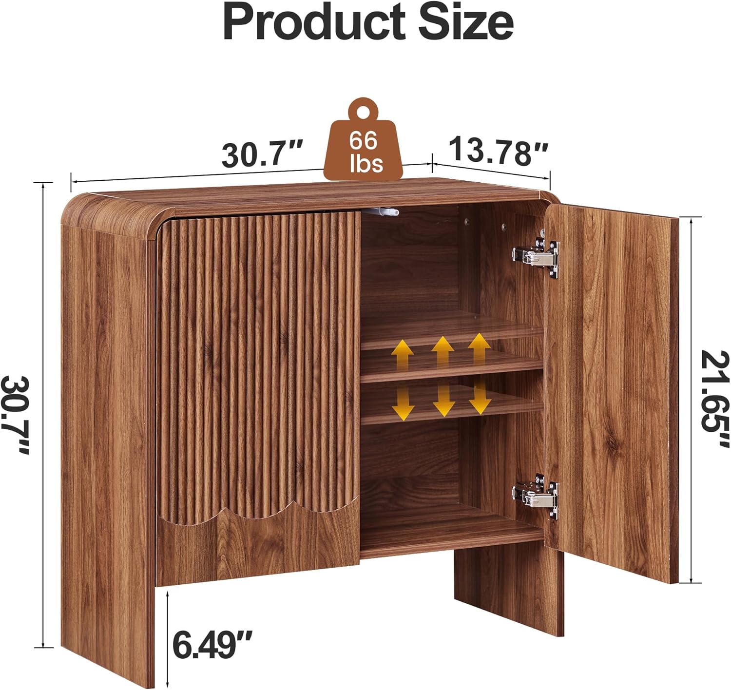 Fluted Sideboard Buffet Cabinet with Storage Set of 3, Mid Century Modern Storage Cabinet with Curved Edge and Adjustable Shelves for Kitchen Dining Room Living Room (Walnut, 3 pcs)