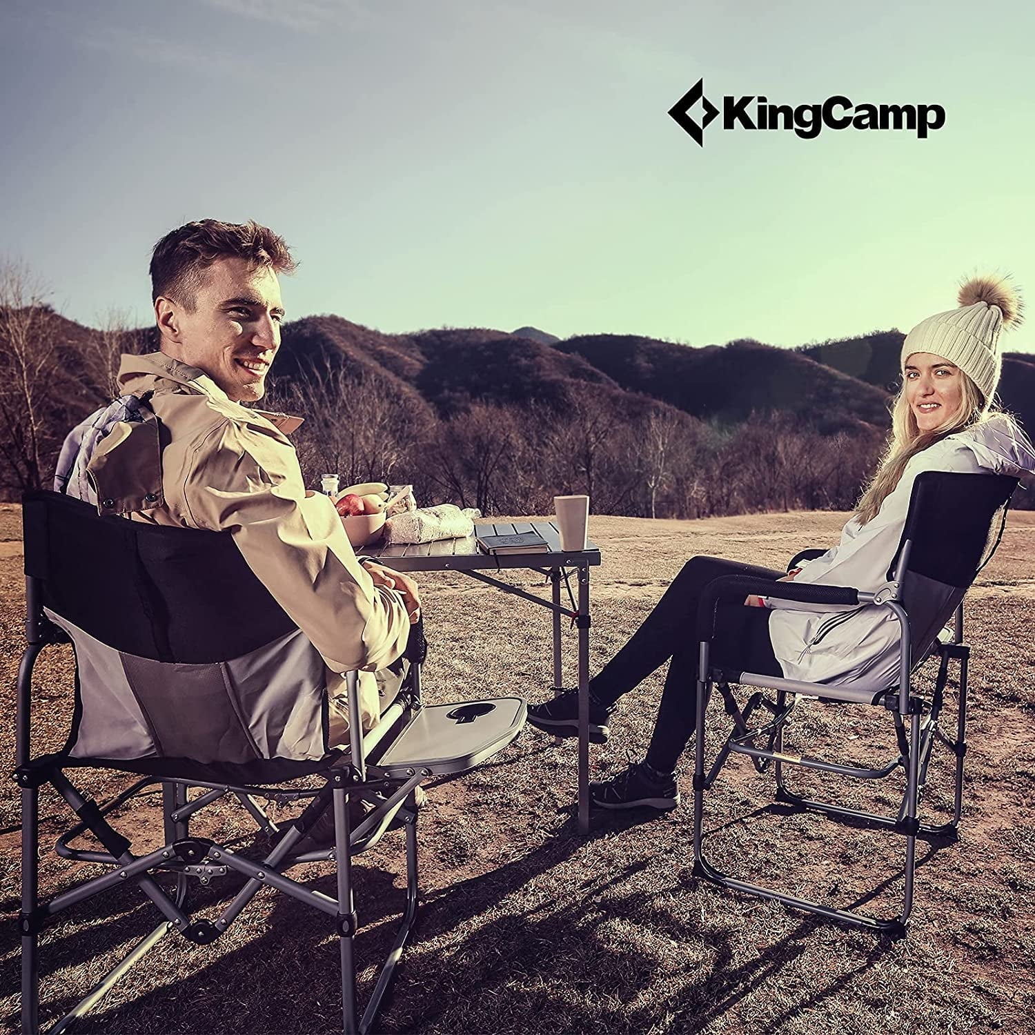 KingCamp 2 Pack Camping Chair Clearance Heavy Duty Folding Mesh with Handle and Side Table for Adult, Black - Image 7