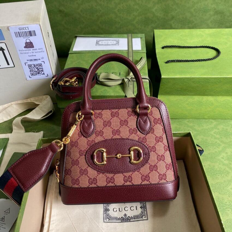 Replica Gucci Horsebit 1955 Gg Mini Bag 677212 In Burgundy Gg Canvas1:1High-quality replica