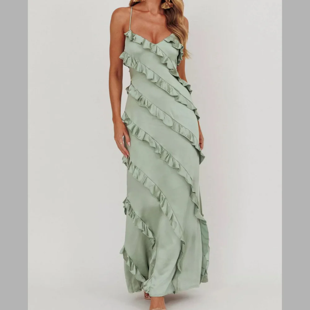 Ruffled Spaghetti Strap Maxi Dress - ZKZOOK