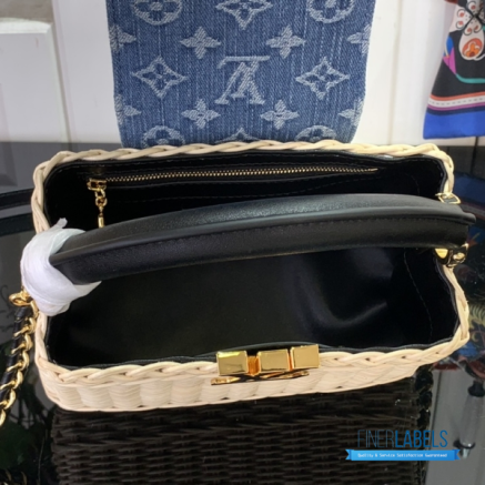 Woven Rattan Mini Handbag with Black Handle & Strap1:1High-quality replica