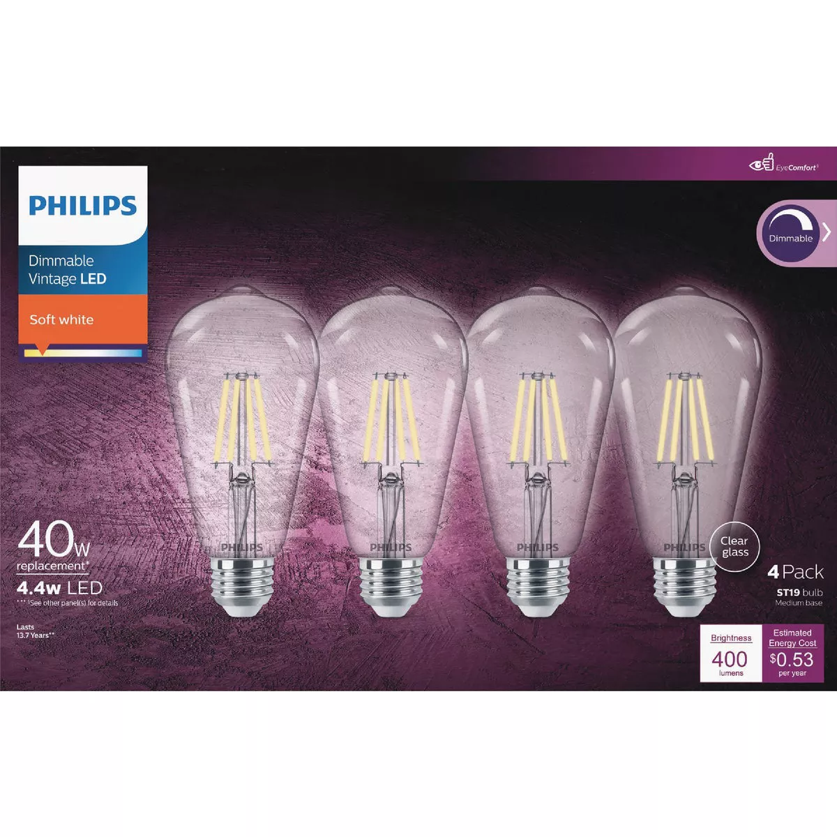 Philips Vintage 40W Equivalent Soft White ST19 Medium LED Decorative Light Bulb (4-Pack)