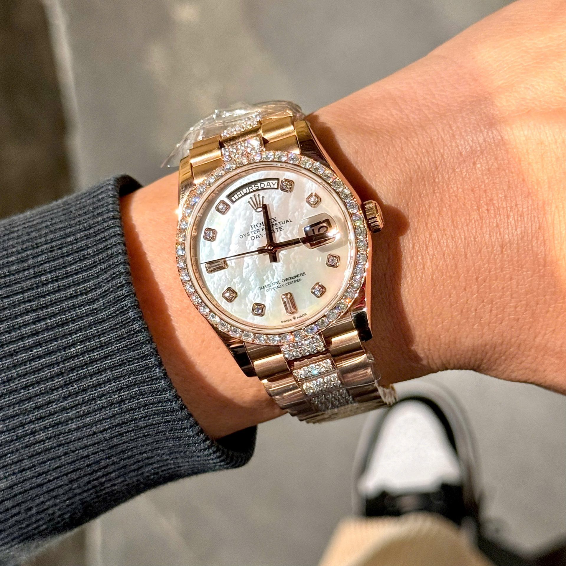 Rolex Best Replica Watch Day-Date Dial Mother Of Pearl Custom Gold Wrapped GMF 40mm - Top club