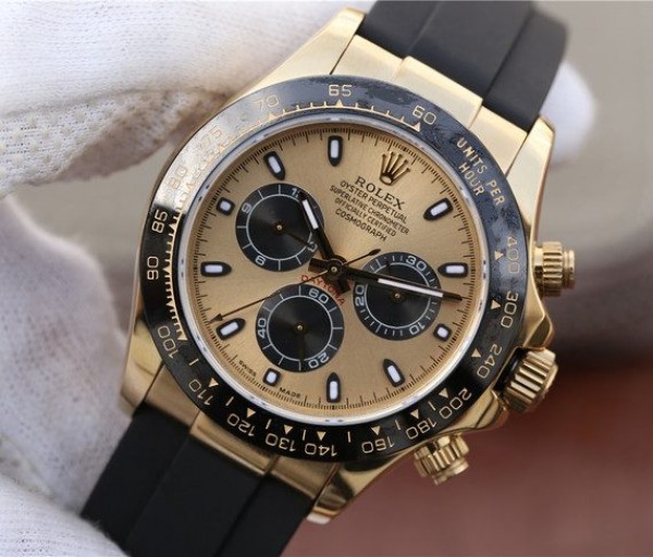 Replica Rolex Daytona 116518 Noob YG/Black Dial Rubber Strap A7750 - Elite Watch Atelier