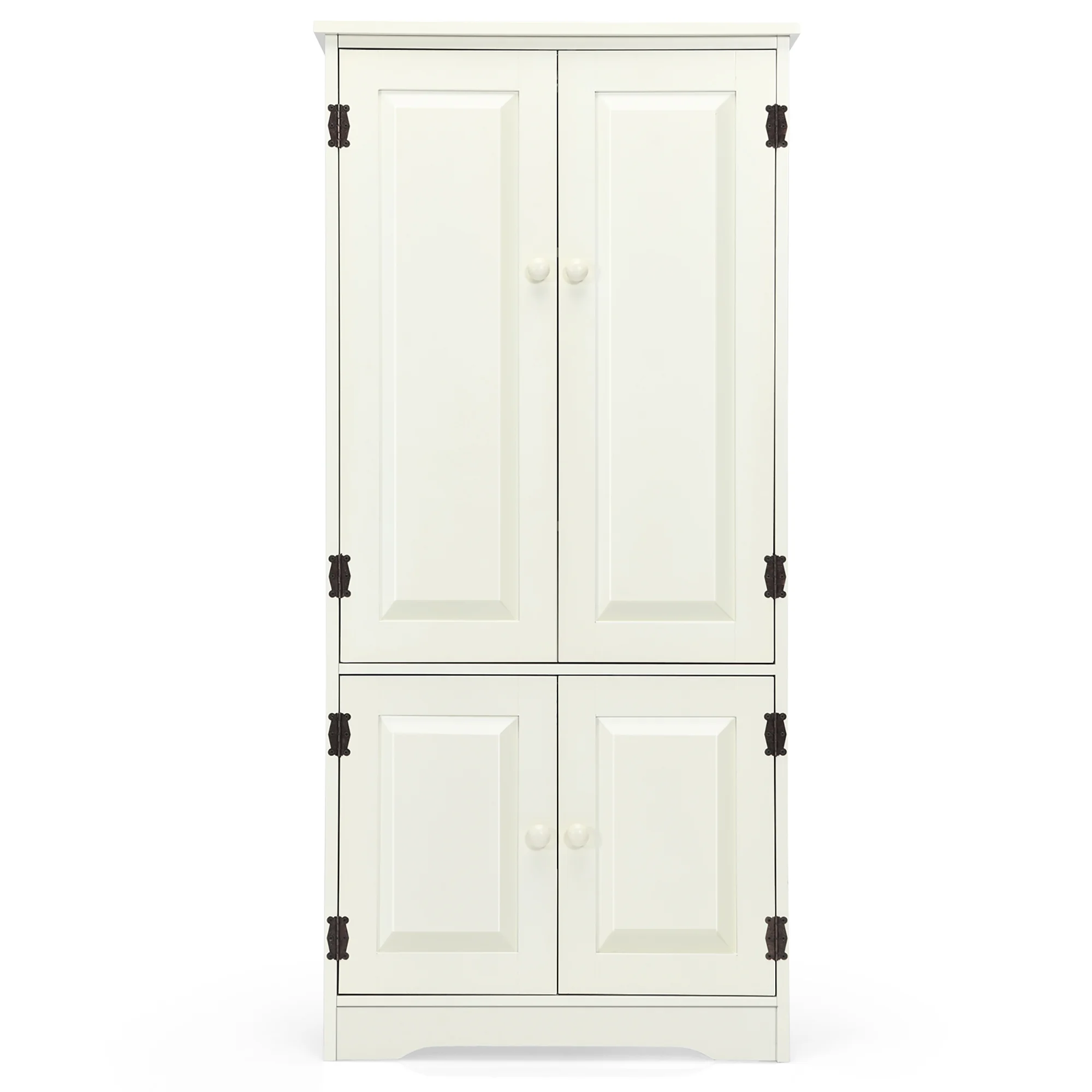 Costway Accent Floor Storage Cabinet W/ Adjustable Shelves Antique 2-Door Cream White - Image 2