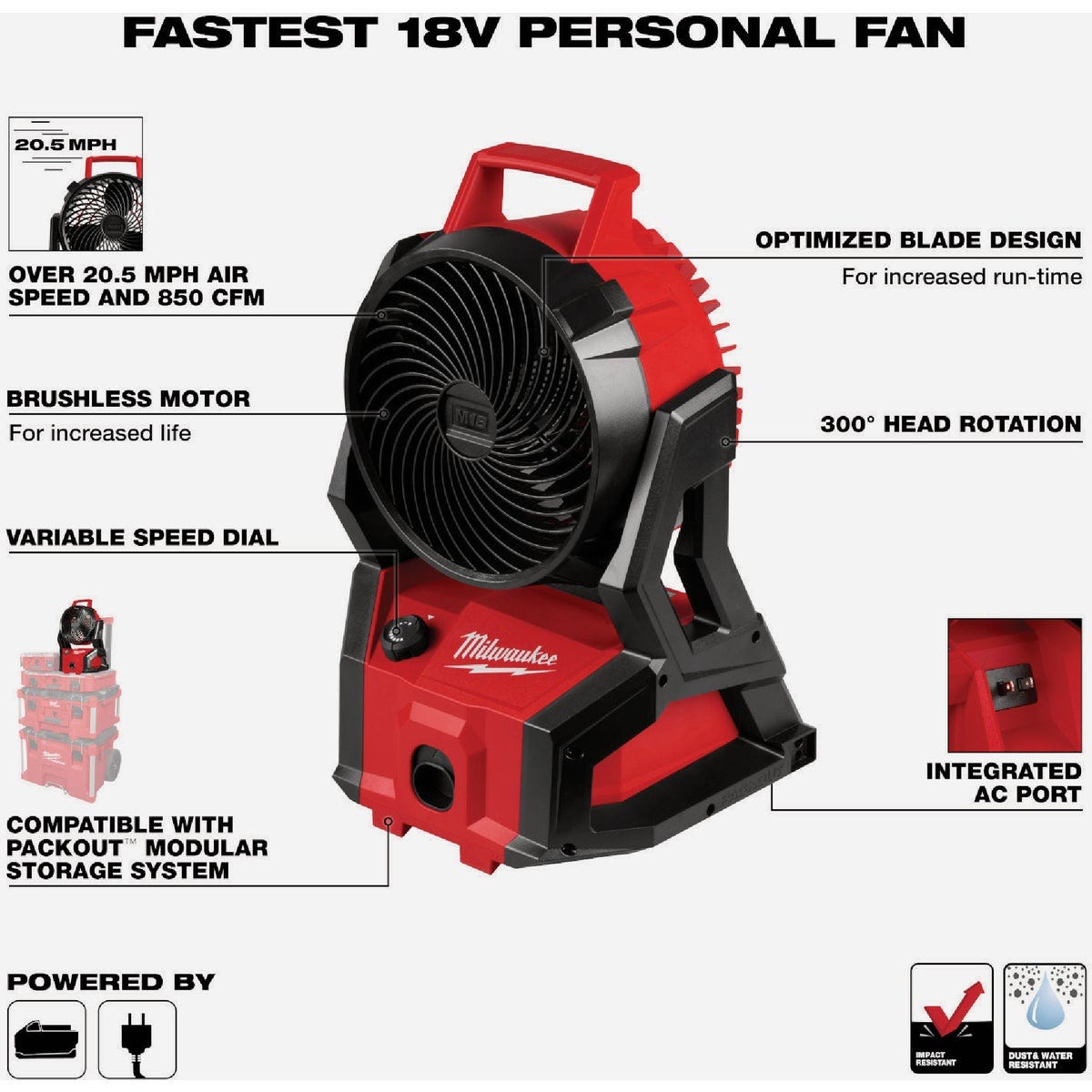 Milwaukee M18 PACKOUT Lithium-Ion Brushless Cordless Jobsite Fan (Tool Only)