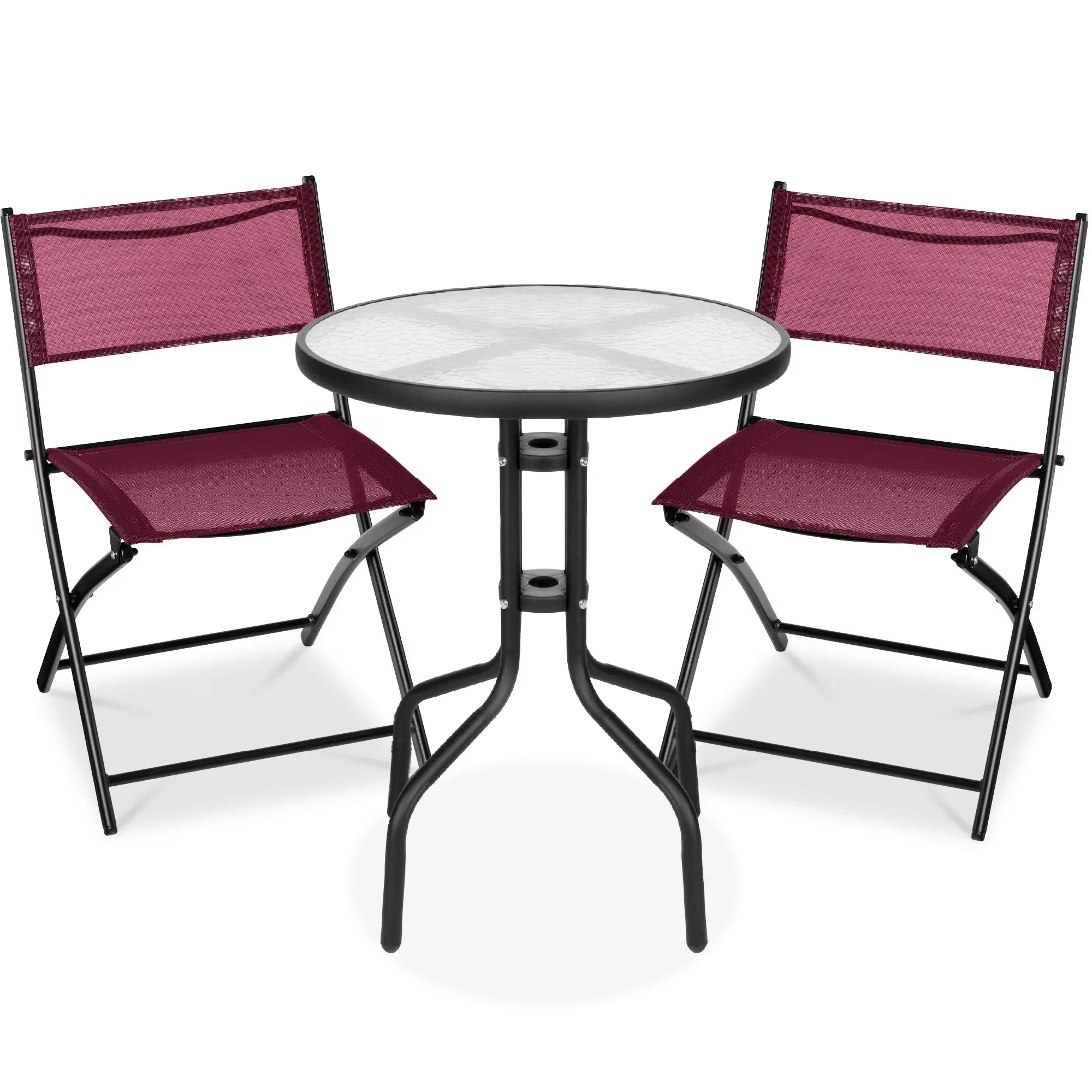 Best Choice Products 3-Piece Patio Bistro Dining Set With Glass Tabletop And Folding Chairs - Gray - Image 3 Best Choice Products 3-Piece Patio Bistro Dining Set With Glass Tabletop And Folding Chairs - Gray - Image 3