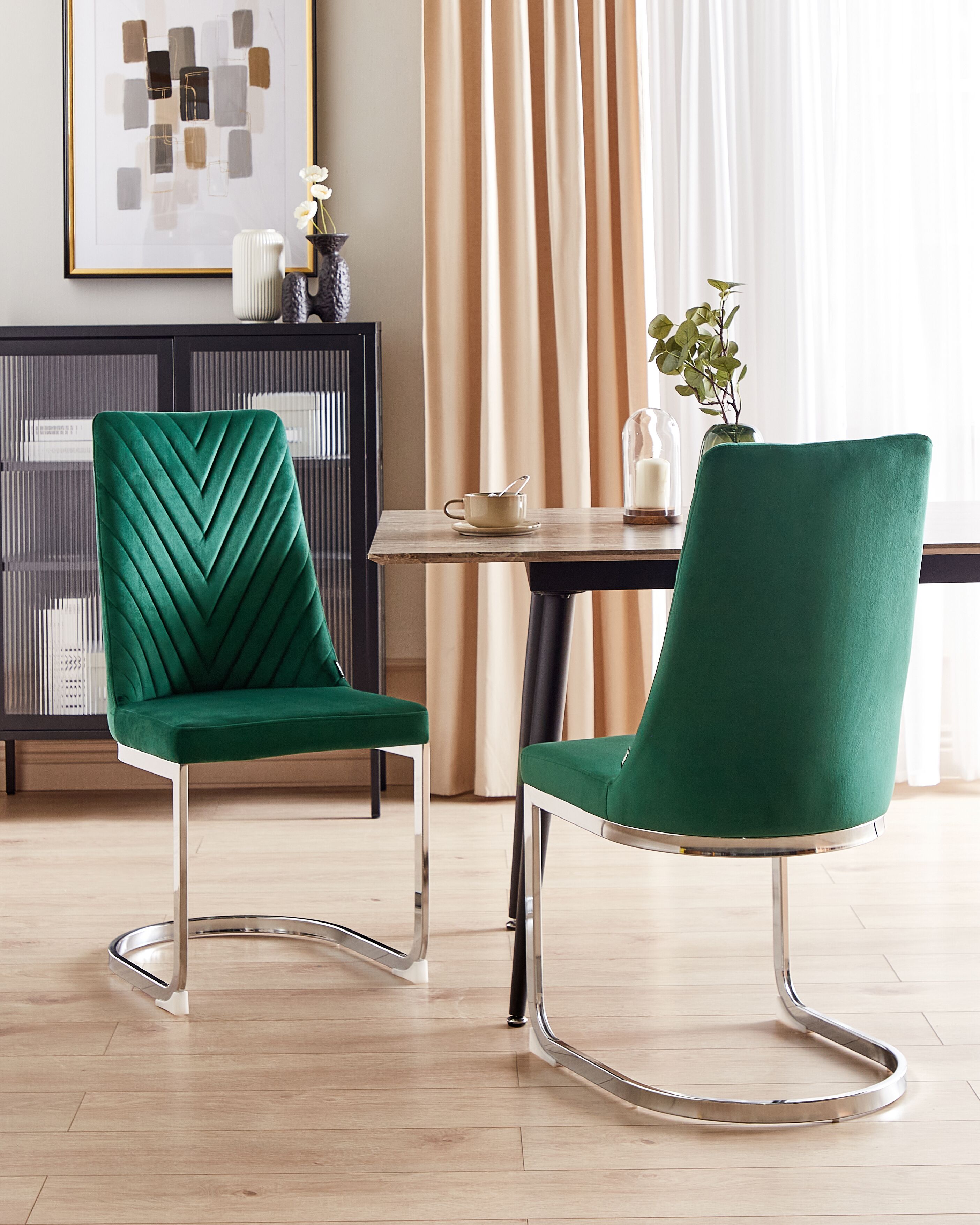 Set of 2 Dining Chairs ALTOONA Velvet Emerald Green