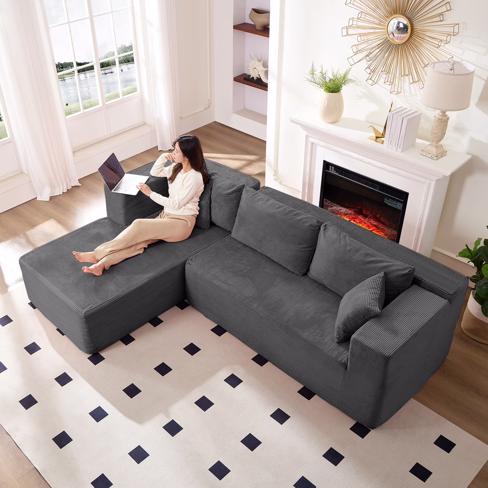 ZAFLY 106" Cloud Sectional Couch with Chaise, No Assembly Required L Shaped Sleeper Sofa, Oversized Deep Seat Modular Couches and Sofas for Living Room - Right, Black - Image 12