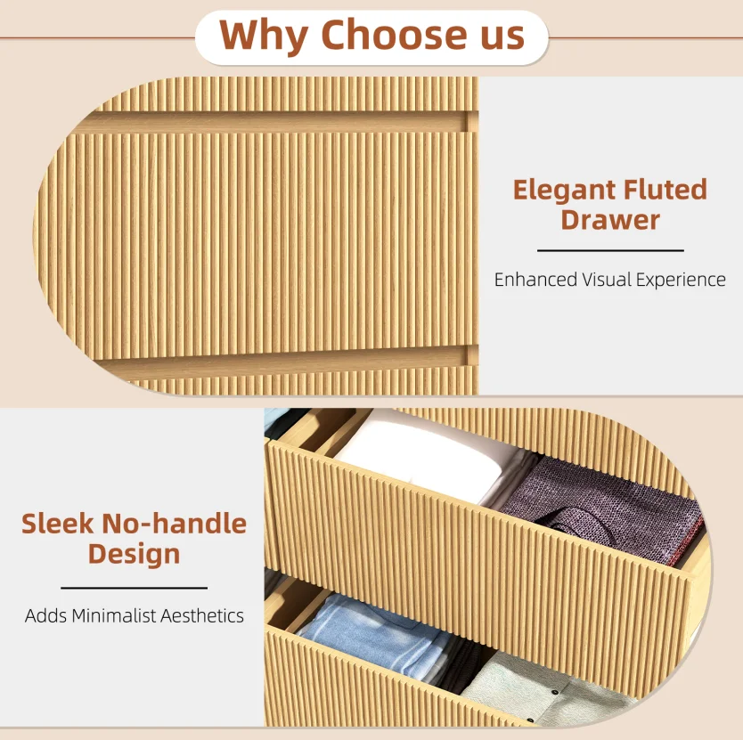 Fluted 6 Drawers Dresser, Wide Modern Chest of Drawers, Curved Profile Design, Dresser TV Stand, Wood Drawer Organizer for Bedroom, Living Room, Hallway - Image 9